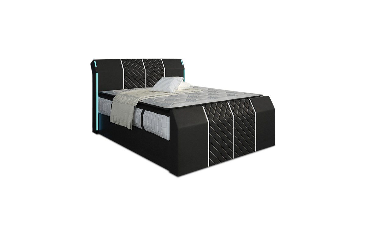 Sofa Dreams Boxspringbett Paris inkl. Matratze & Topper mit LED-Beleuchtung, Bett mit Kunstleder Premium Bezug und in versch. Liegemaßen
