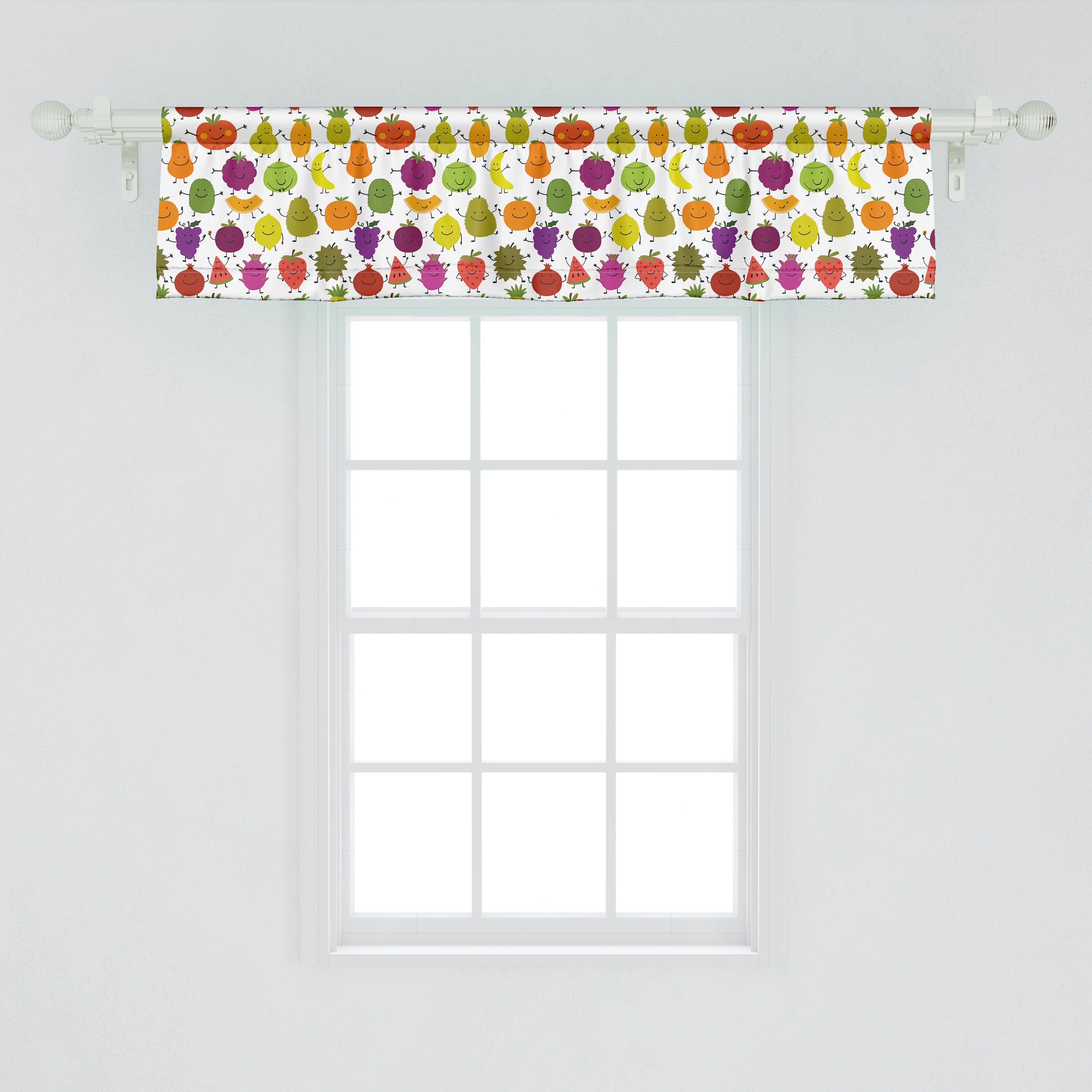 Scheibengardine Vorhang Volant für Küche mit Abakuhaus, Komisch Frucht-Zeichen Humanisierte Microfaser, Dekor Schlafzimmer Stangentasche