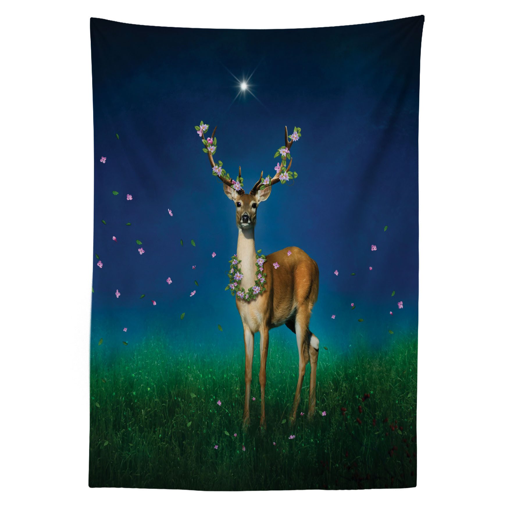 Abakuhaus Tischdecke Farbfest Waschbar Für den Außen Bereich geeignet Klare Farben, Hirsch Tier mit Blumen Antlers