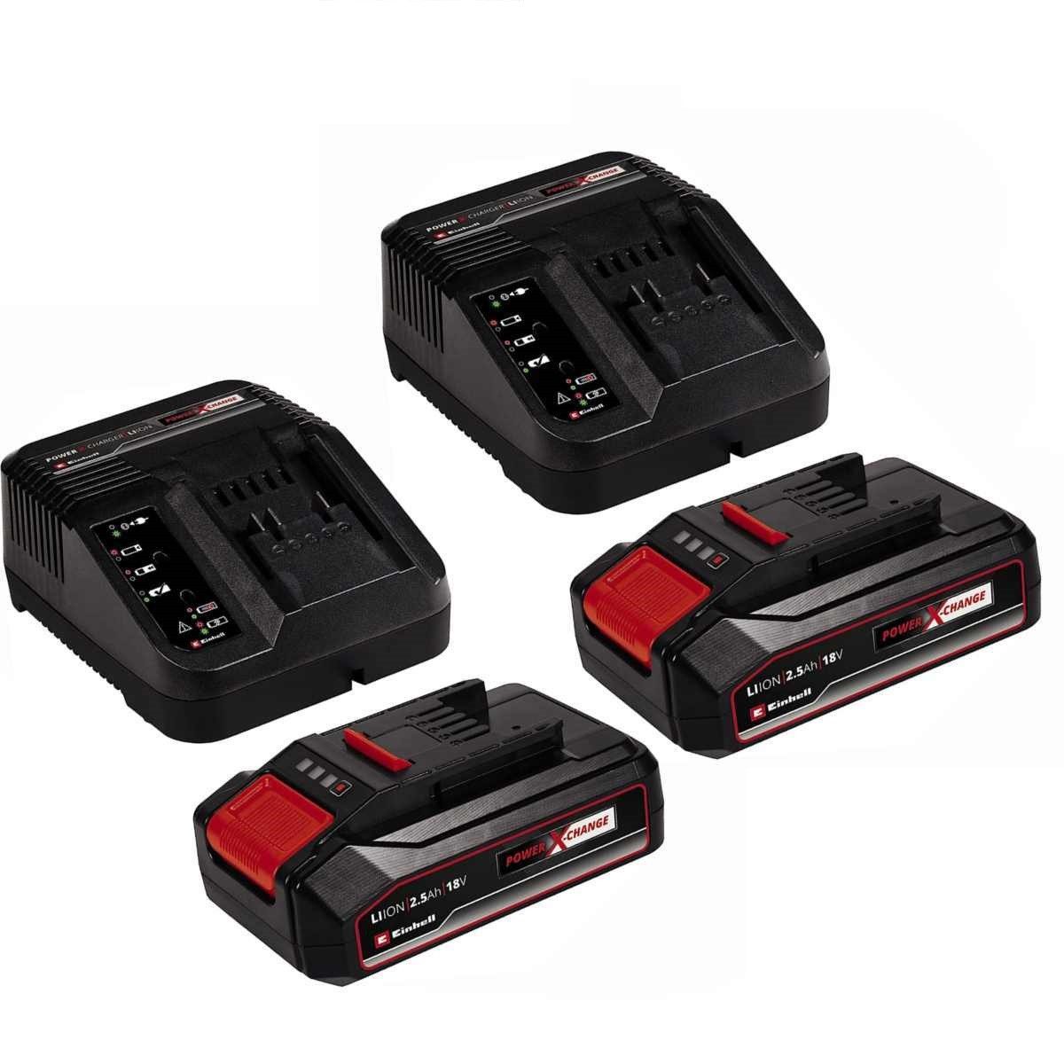 Einhell 2 x 2.5 Ah Akku und 2 x Ladegerät Power X-Change Li-Ion, 18 V Akku Starter-Set