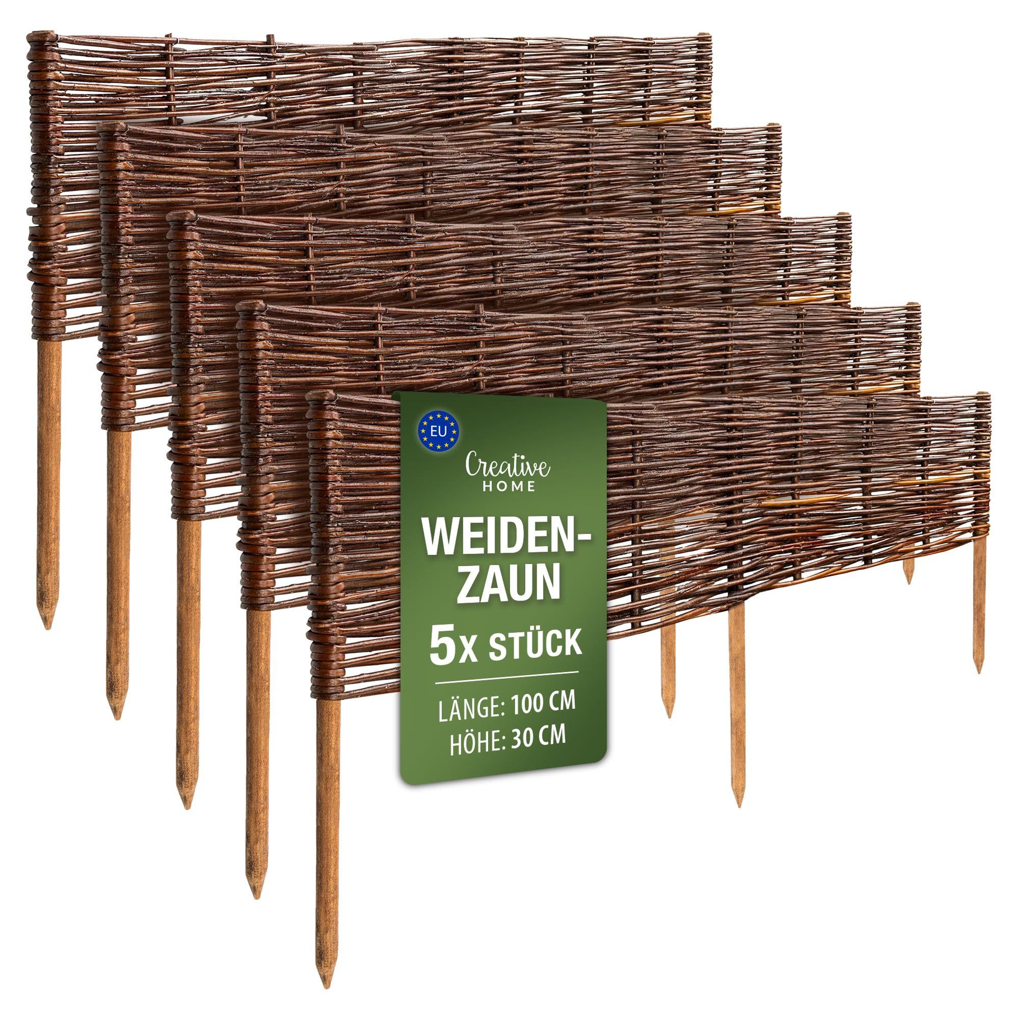 Creative Home Weidenzaun Beeteinfassung Weide Weidenzaun 5er Set Gartenzaun