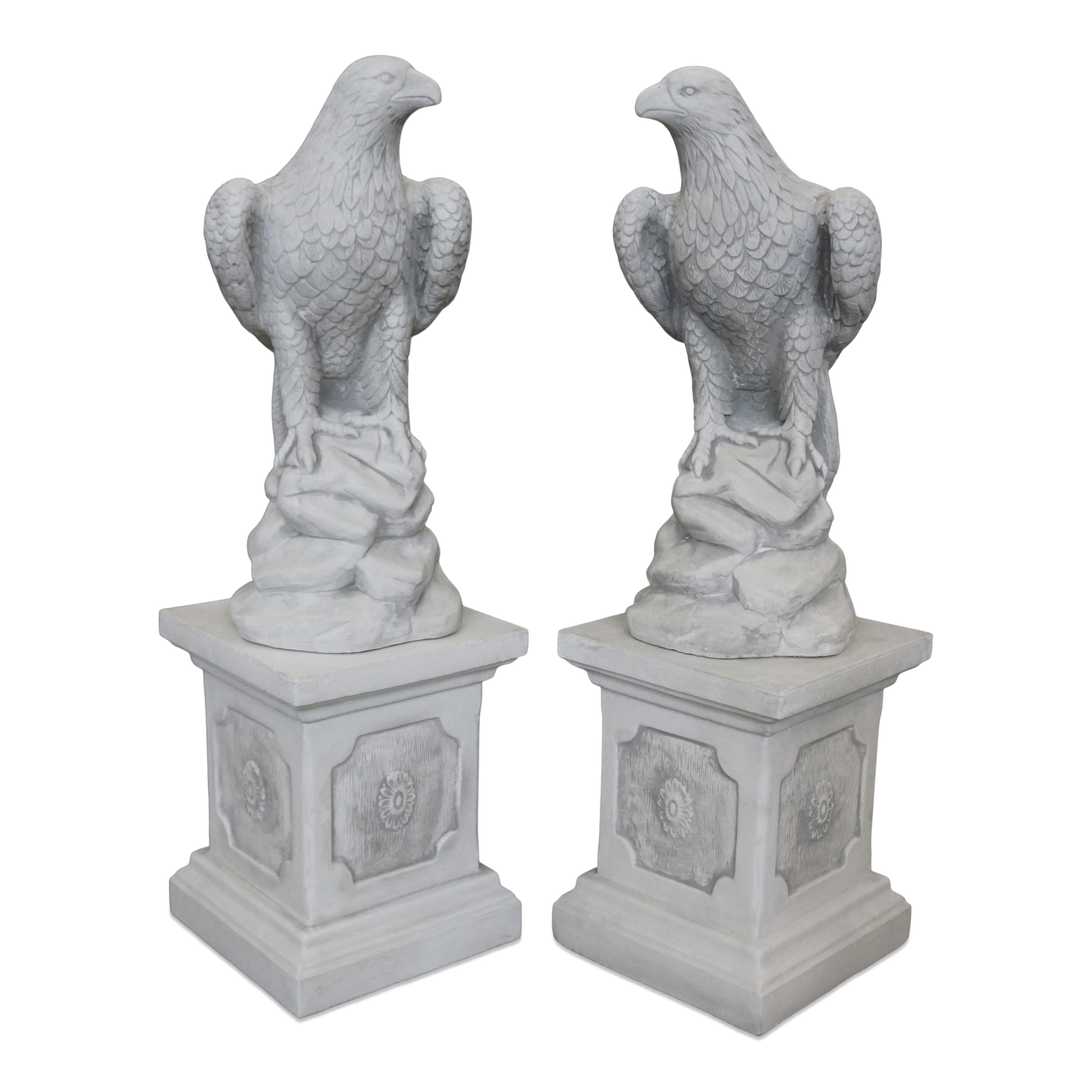 gartendekoparadies.de Gartenfigur 2-Set Adler Steinadler mit Sockel Podest, Steinfiguren, H. 98 cm, (2er-Set), Frostsicher