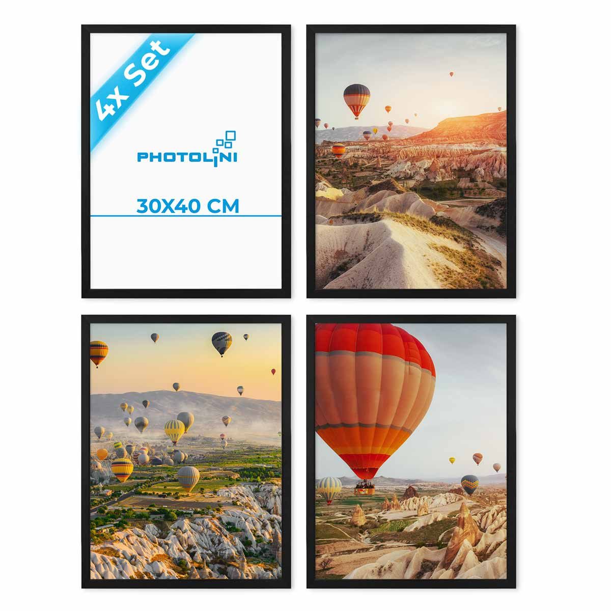 PHOTOLINI Bilderrahmen Sets 30x40 cm aus MDF Holz mit Acrylglas & Zubehör, für 4 Bilder (4er Set), 4er Set moderne Posterrahmen Schwarz