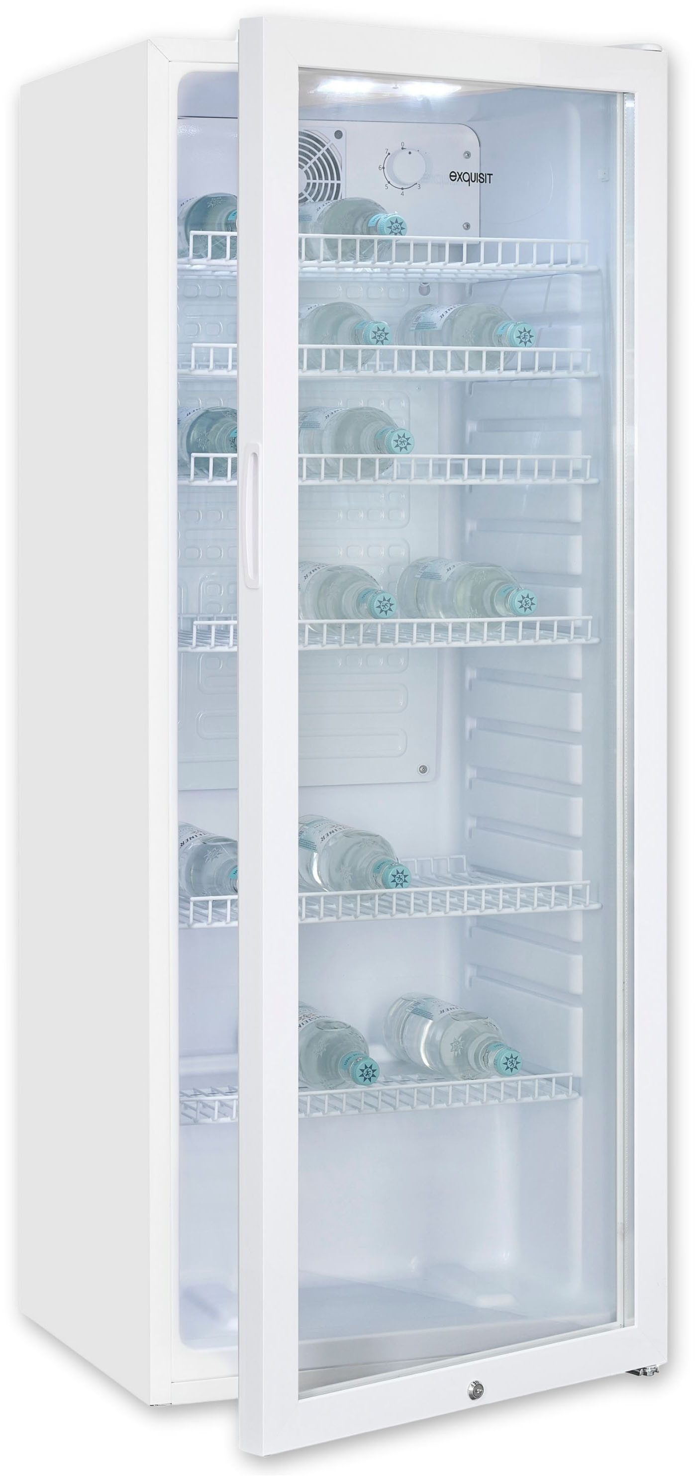 exquisit Getränkekühlschrank GKS240-GT-160C weiss, 140 cm hoch, 54 cm breit, Alles auf einen Blick dank Isolierglastür zudem sehr energieeffizient