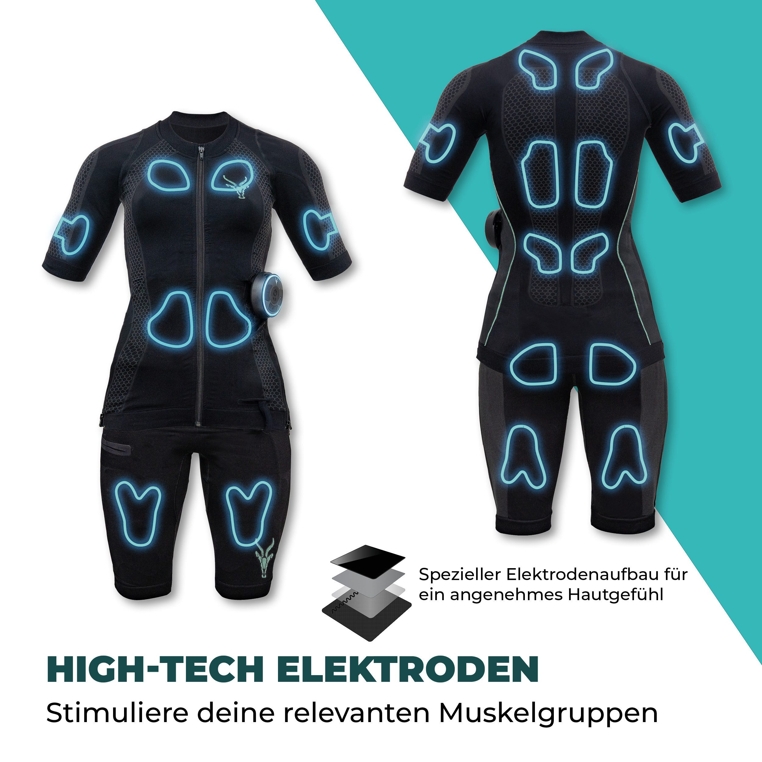 Antelope by Beurer EMS-Gerät EMS Anzug Frauen EMS Komplettsystem Training zur Muskelstimulation, XS-XL, Shirt und Short, 18 Elektroden, inkl. App mit 40 Programmen