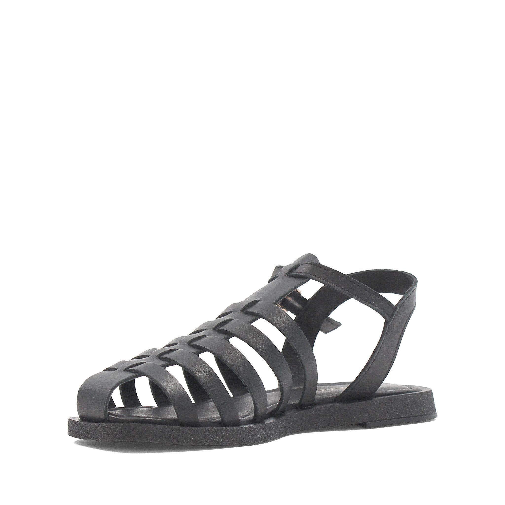 Celal Gültekin Riemchensandalen Damen Sommer aus Leder mit geflochtenem Riemen Römersandale Ledersandalette in Schwarz mit flacher Sohle und Knöchelriemen