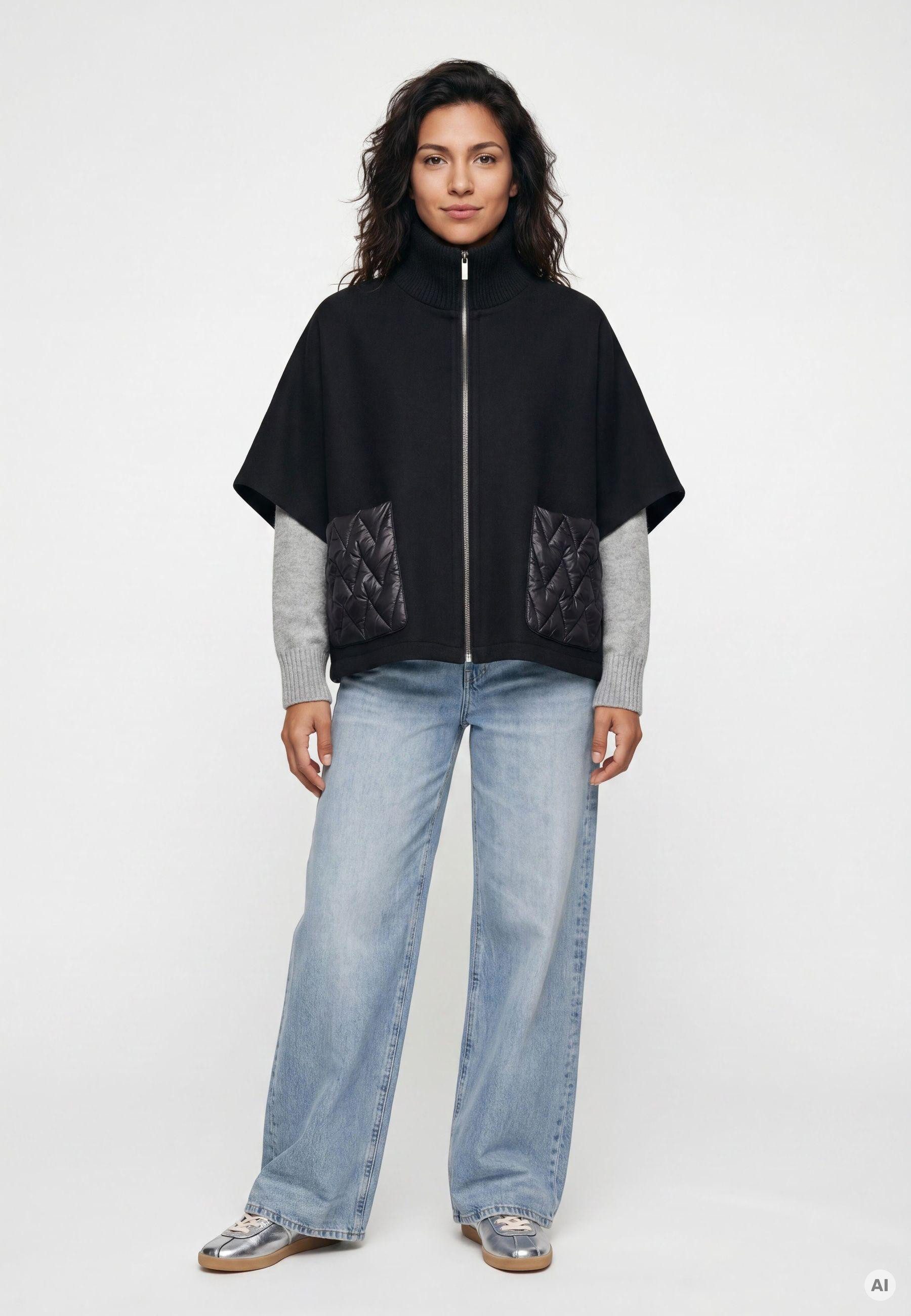 Milestone Cape MSAvril Damen Mantel Jacke Umhang Metallreißverschluss