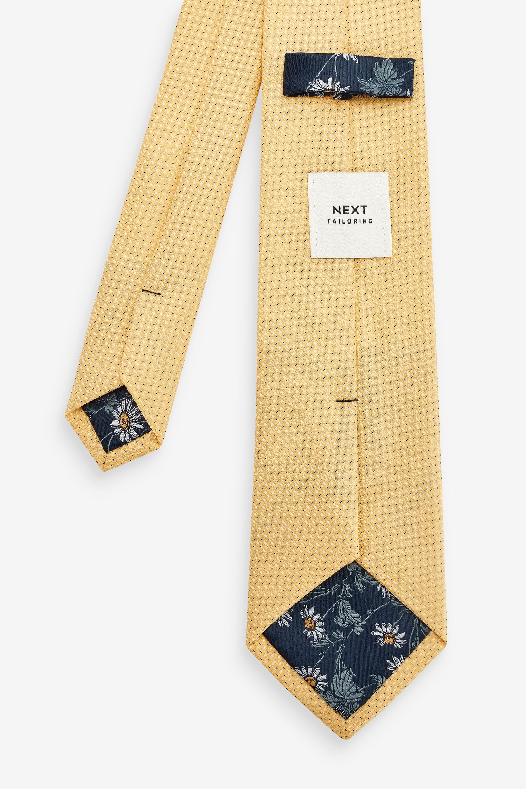 Krawatte aus Navy Krawatte Einstecktuch Yellow/Blue Set Floral Next und (2-St)