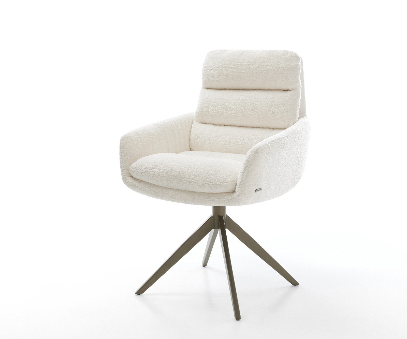DELIFE Polsterstuhl Abelia-Flex, mit Armlehnen Kreuzgestell breit Effektfinish Titan Bouclé Soft Beige