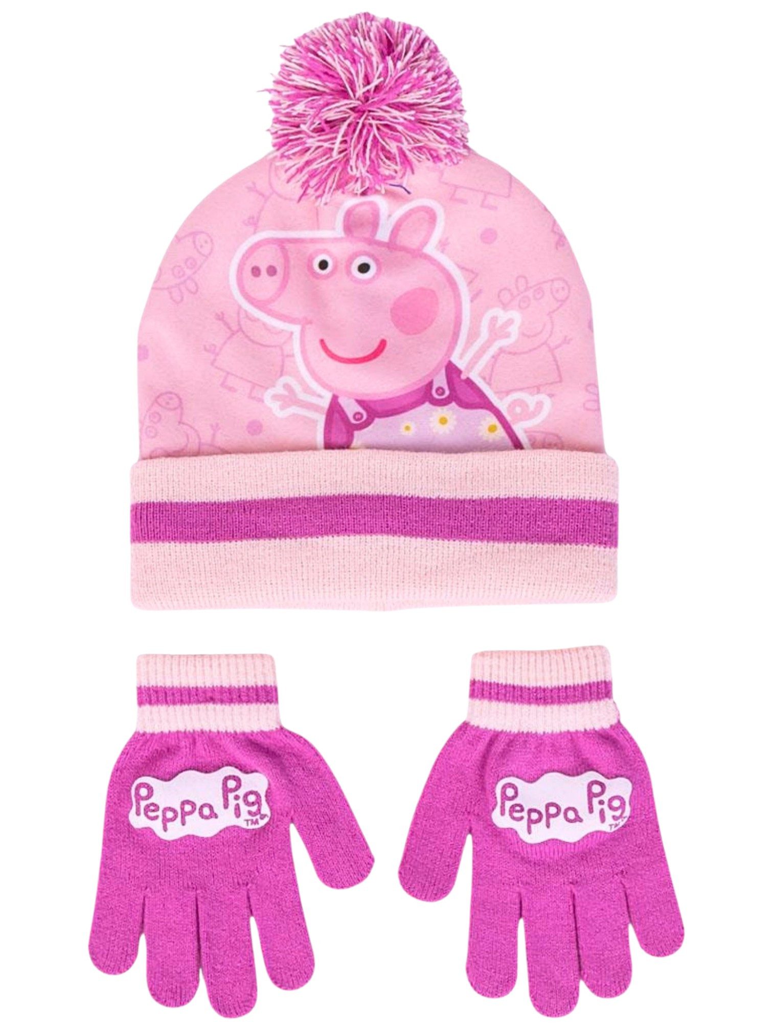 Cerdá Bommelmütze Peppa Wutz (2-St) Mädchen Winter-Set: Mütze & Handschuhe