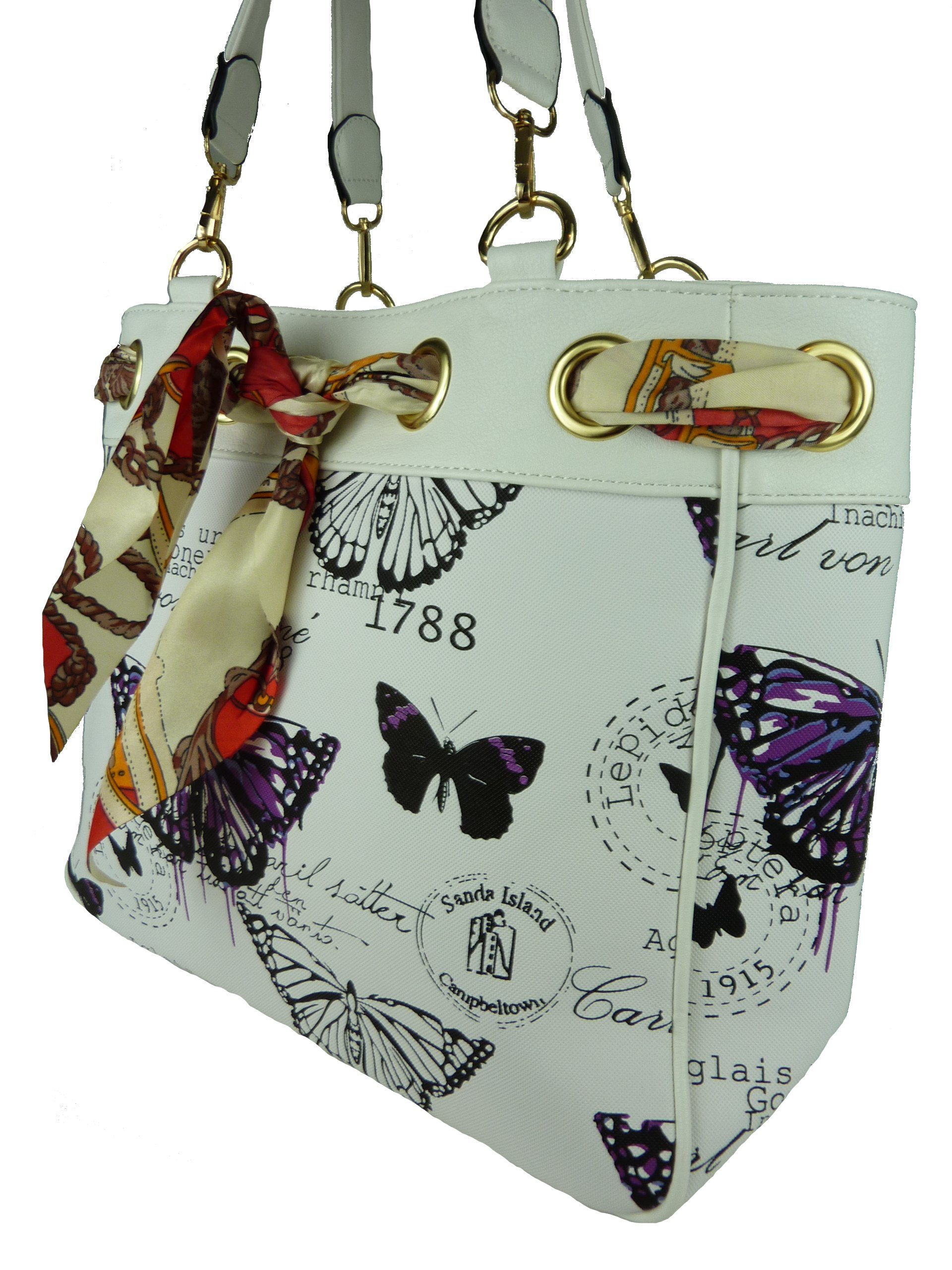 Taschen4life Shopper Damen Shoppertasche Schultertasche im Butterfly 5817, Stil casual moderne - große lilac Vintage