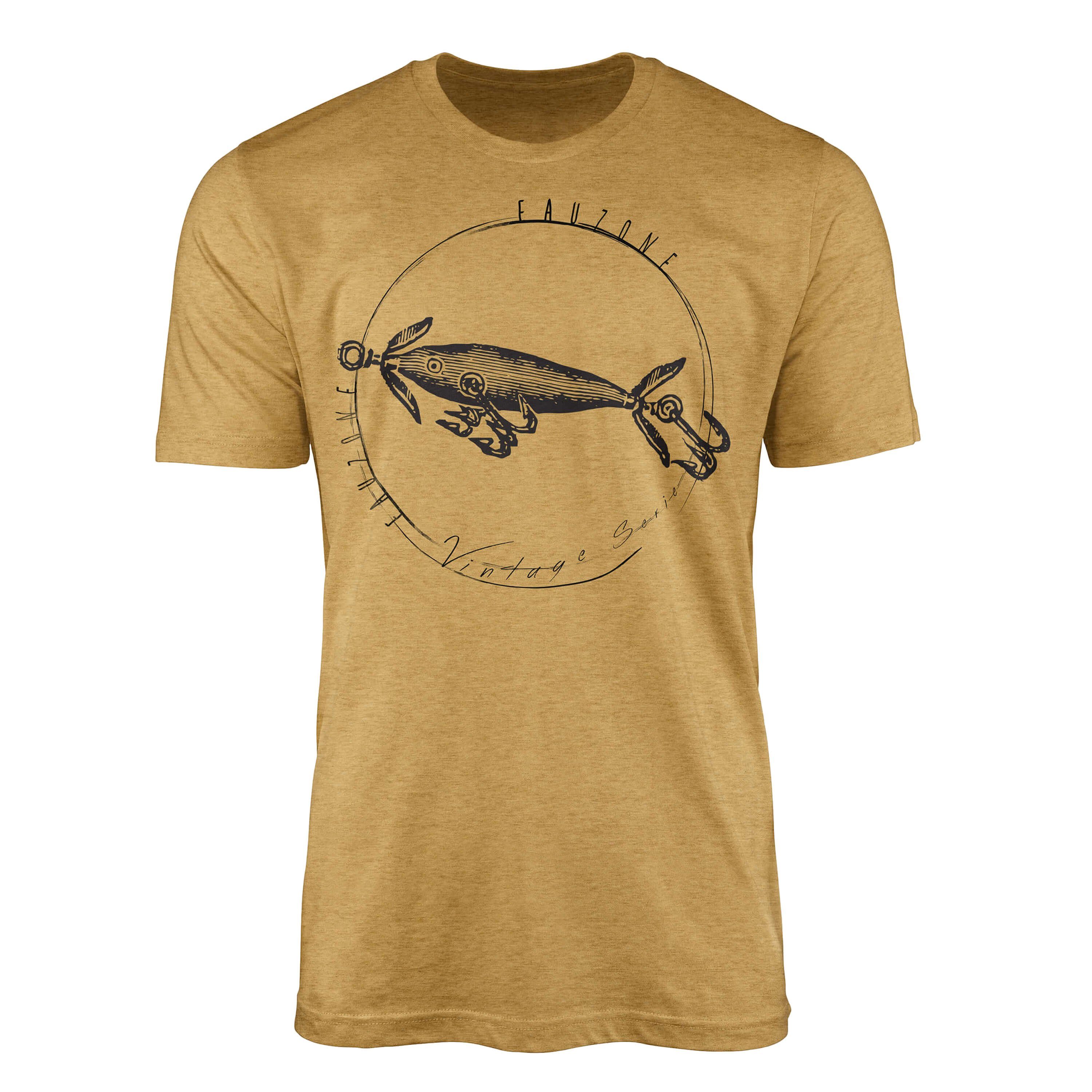 Sinus Art T-Shirt Vintage Herren T-Shirt Fischhaken Antique Gold