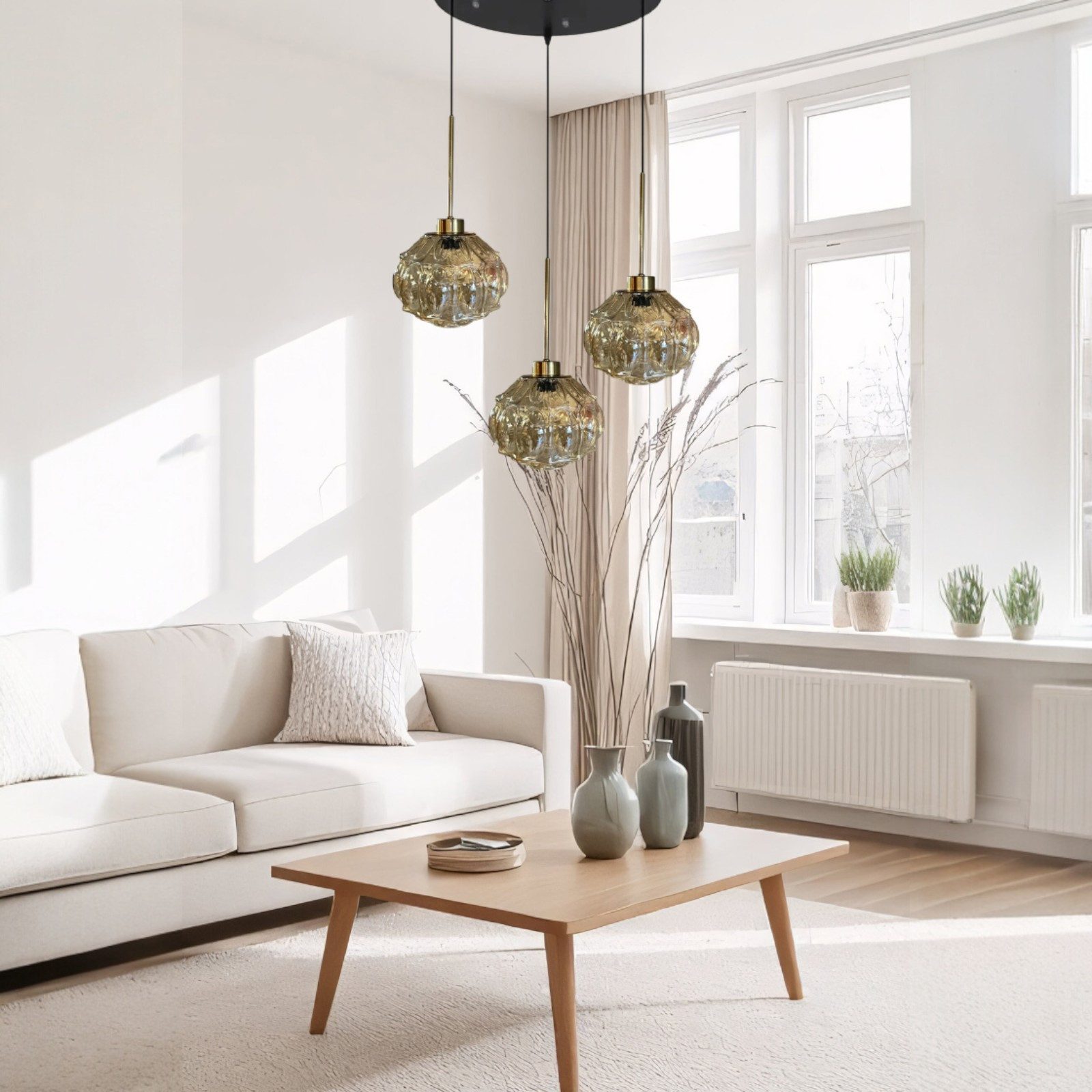 Bamyum Pendelleuchte Pendelleuchte Şila Dreifacher Kronleuchter Glas, Retro Hängelampe, ohne Leuchtmittel