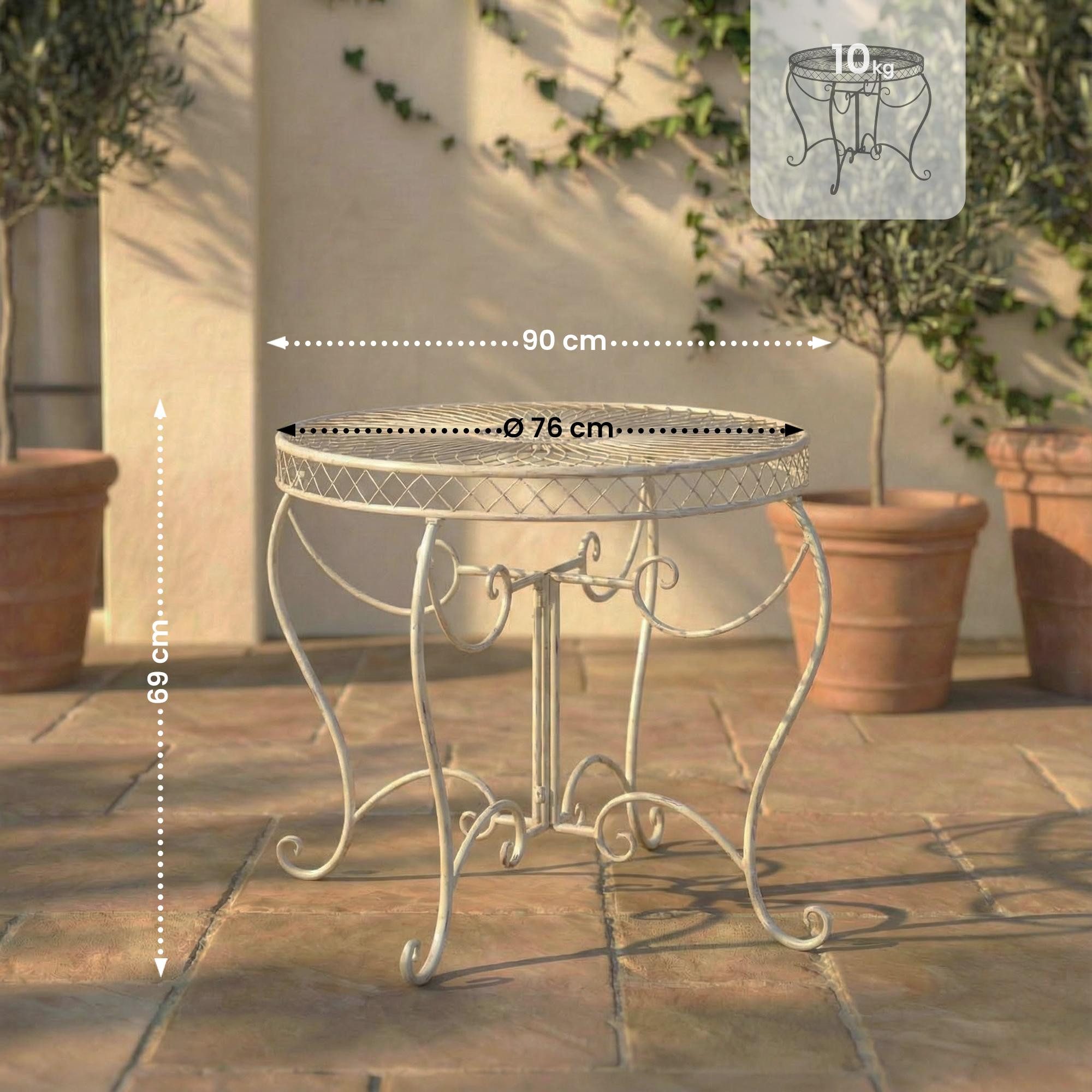 furnicato Gartentisch Sheela Ø 76 cm antik-creme (1-St), Pulverbeschichteter Outdoor-Tisch im nostalgischen Jugendstil