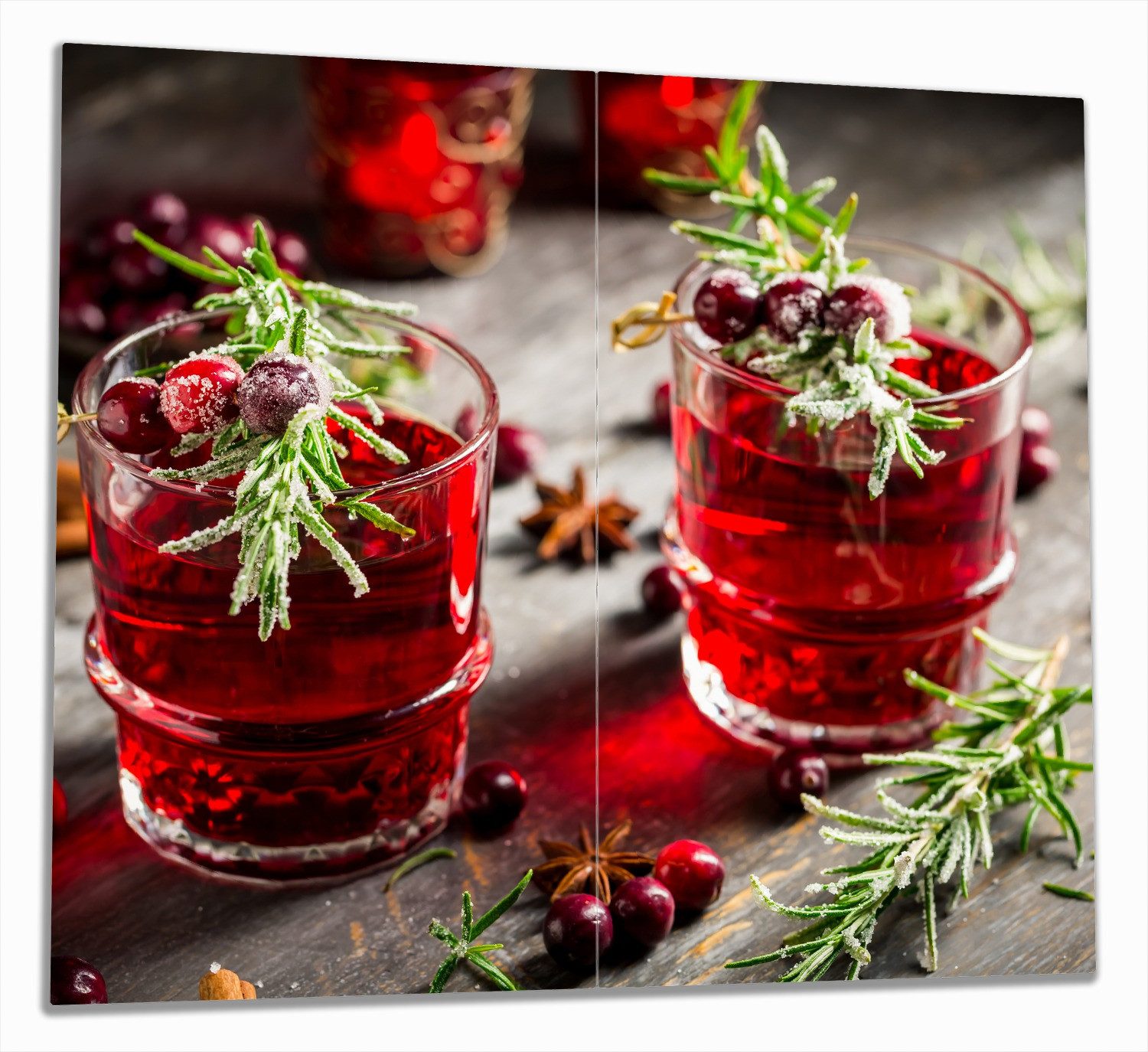 Wallario Herd-Abdeckplatte Winterlicher Cranberry-Punsch mit Rosmarin, ESG-Sicherheitsglas, (Glasplatte, 2 tlg., inkl. 5mm Noppen), verschiedene Größen