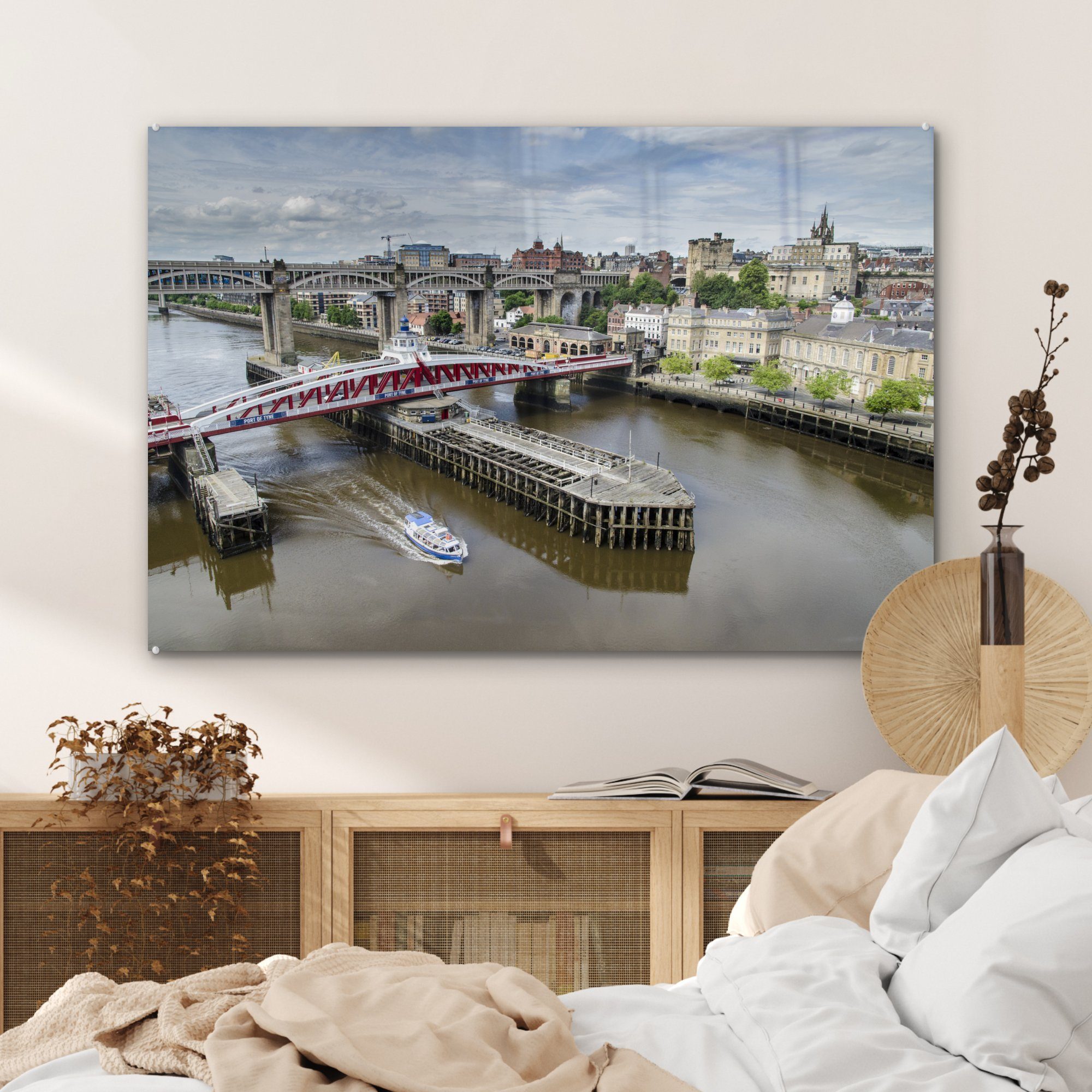 Schlafzimmer MuchoWow Acrylglasbild Wohnzimmer (1 St), Luftaufnahme Acrylglasbilder Brücken Eine mehrerer Newcastle-upon-Tyne, in &