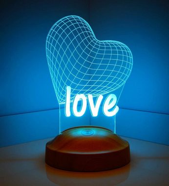 Geschenkelampe LED Nachttischlampe Herz Liebe Gravur mehrfarbige 3D Nachtlicht Valentinstagsgeschenk, Farbwechsel, Leuchte 7 Farben fest integriert, Valentinstagsgeschenk für Freundin, Sie, Ehefrau, Verlobte, Ehefrau