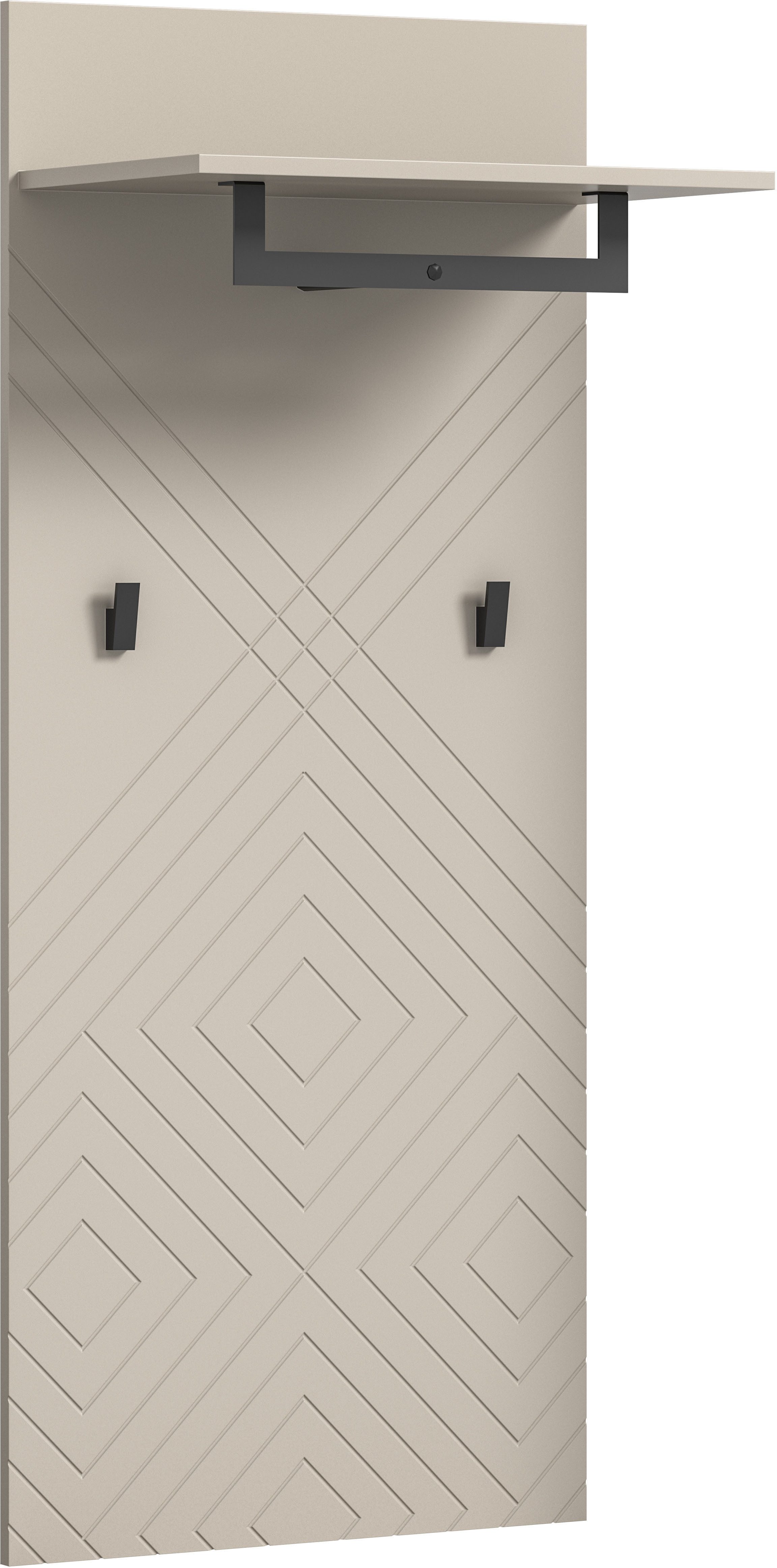 INOSIGN Garderobenpaneel Mento, Höhe 140 cm, Paneelrückwand mit Ornamentfräsung (1 St), 2 Haken & 1 Kleiderstange aus Metall, Paneel, Wandpaneel, Garderobe