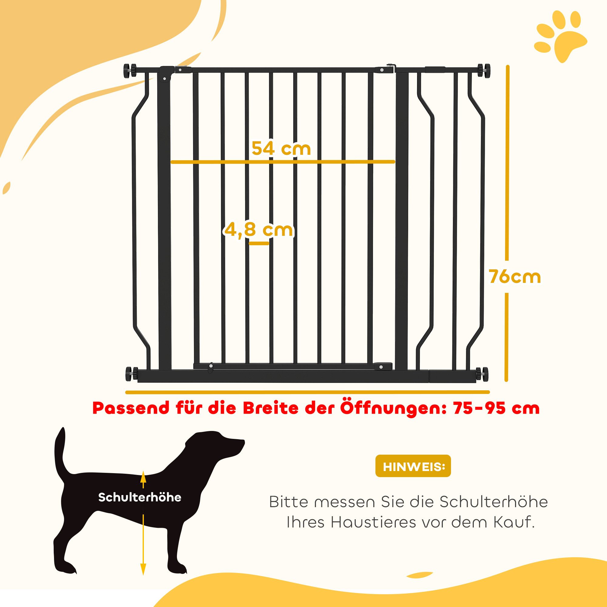 PawHut Hundegitter Treppenschutzgitter mit 10 cm Verlängerung Türgitter ohne Bohren (Absperrgitter, 1 St., Türschutzgitter), für Tür, Treeppe, Schwarz – Bild 3 von 5