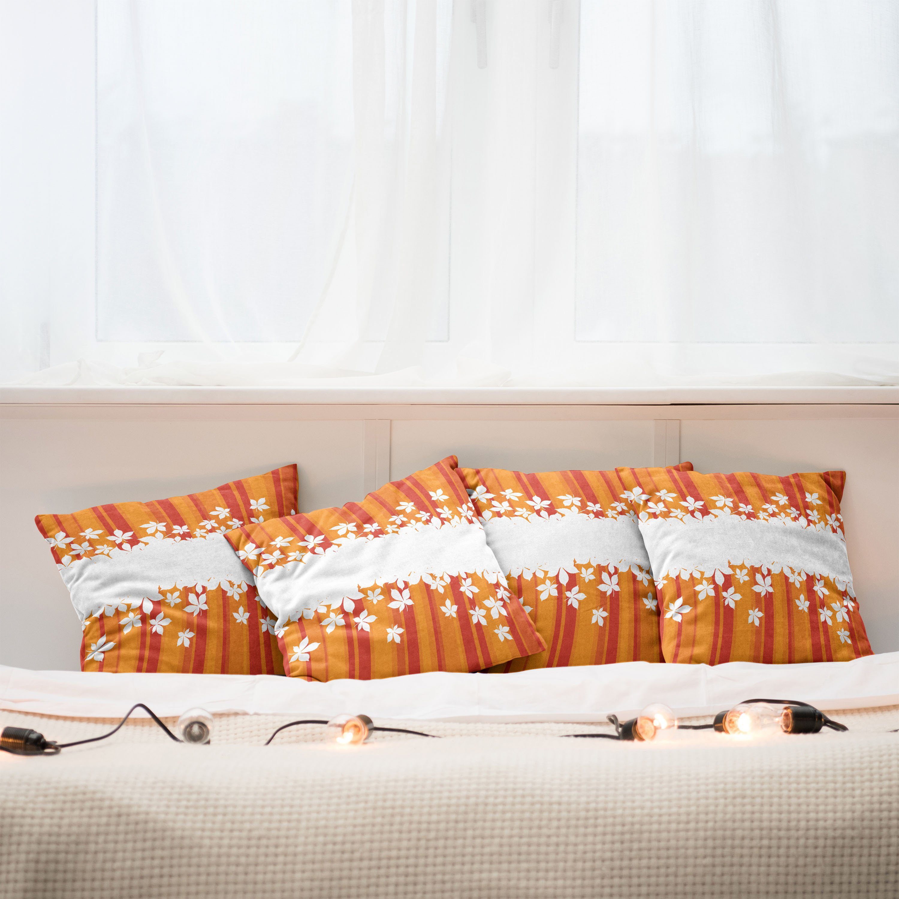 Kissenbezüge Modern Accent Doppelseitiger Abakuhaus Herbstliche Farben Stripes (4 Orange Digitaldruck, Stück)