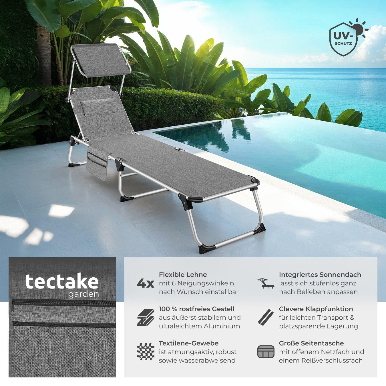 tectake Gartenliege Sonnenliege, 1 St., Klappbare, günstig online kaufen