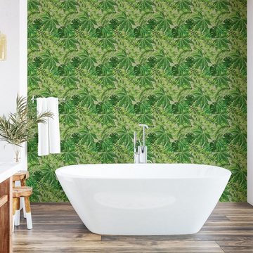 Abakuhaus Vinyltapete selbstklebendes Wohnzimmer Küchenakzent, Grünes Blatt Frischer Dschungel Aloha