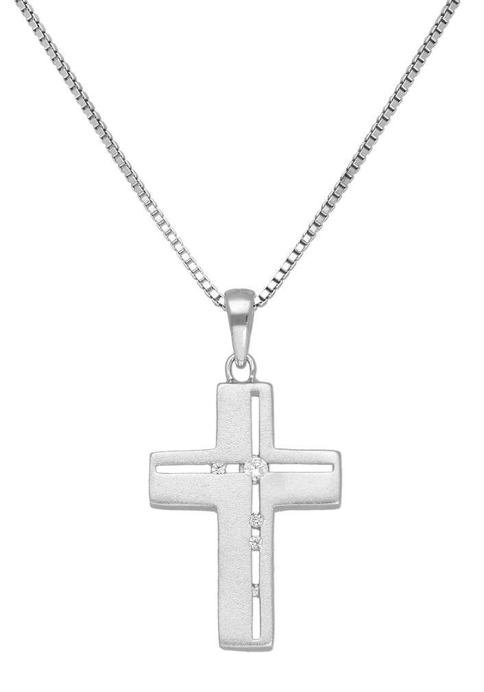 Firetti Kette mit Anhänger Schmuck Geschenk Silber 925 Halsschmuck Halskette Venezianer Kreuz, mit Zirkonia (synth)