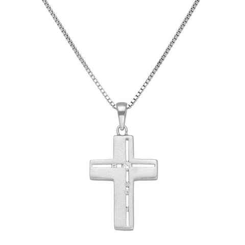 Firetti Kette mit Anhänger Schmuck Geschenk Silber 925 Halsschmuck Halskette Venezianer Kreuz, mit Zirkonia (synth)