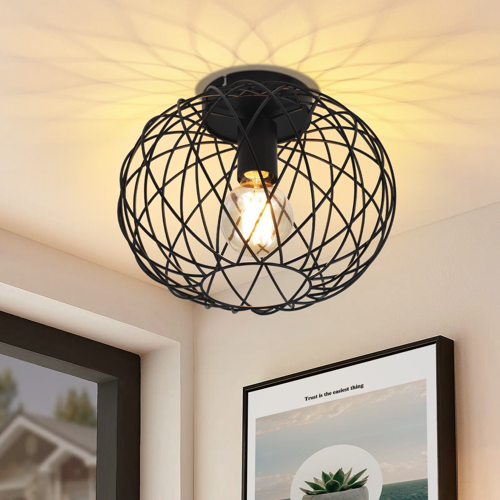 Nettlife Deckenleuchte 1 Flammig Deckenlampe Vintage Flurlampe Schwarz, LED günstig online kaufen