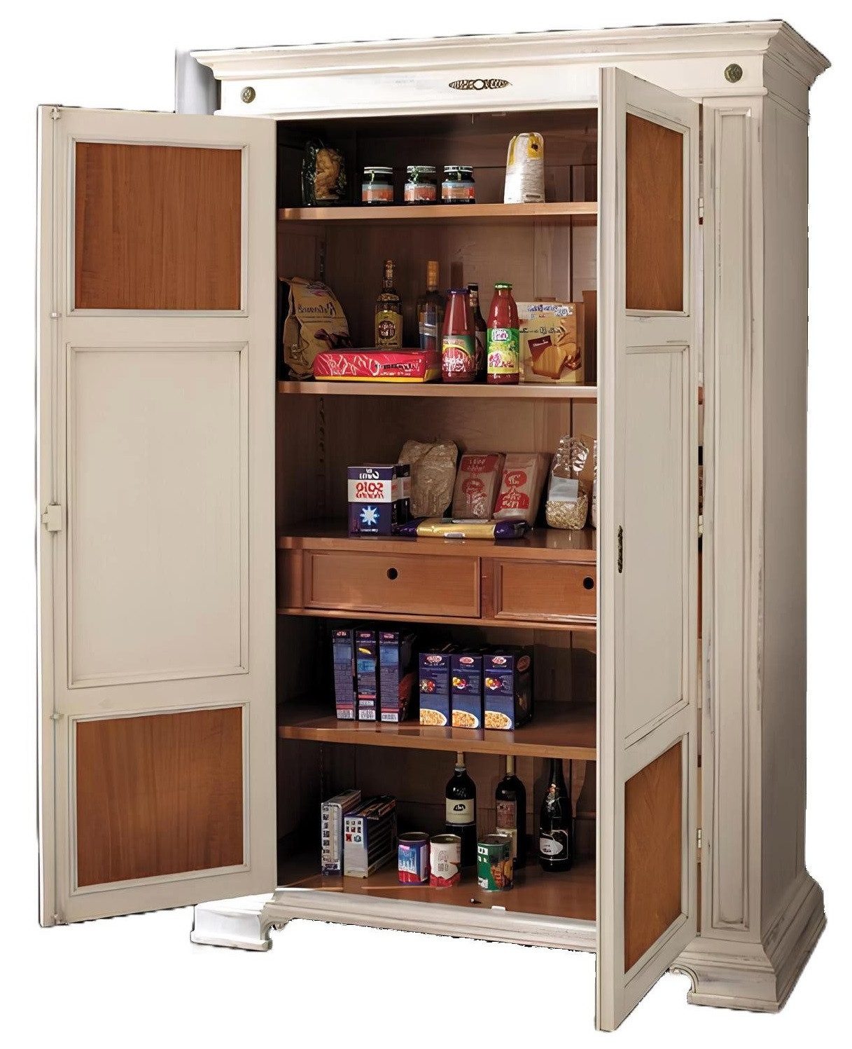 Xlmoebel Anrichte Massiver Holzschrank mit Vitrine und Echtholzoptik (Anrichte), Hergestellt in Italy