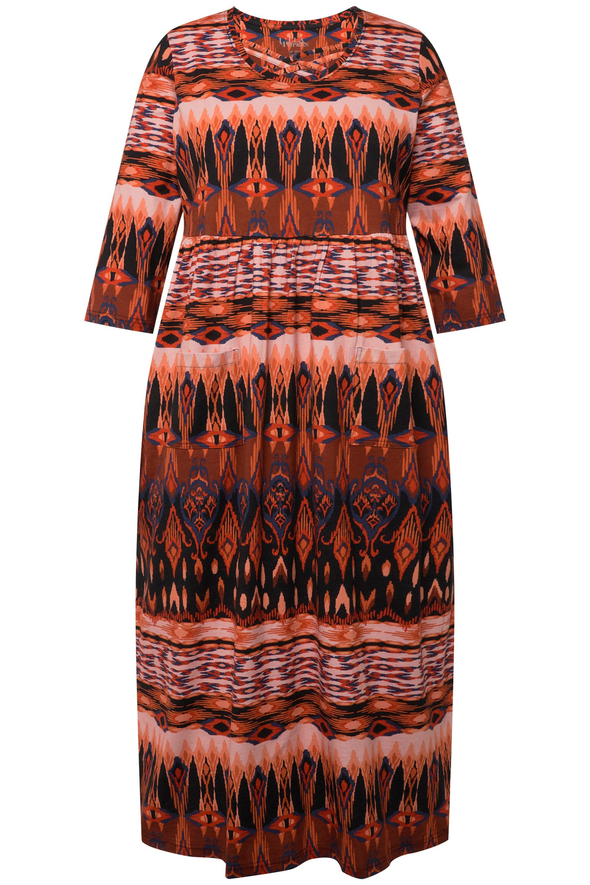 Ulla Popken Maxikleid Jerseykleid A-Linie Zierbänder Rundhals 3/4-Arm günstig online kaufen