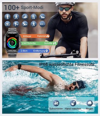 Lige Herren mit Telefonfunktion AlwaysonDisplay Langer Akku Fitness Tracker Smartwatch (1.95 Zoll, Andriod iOS), Mit IP68 Wasserdicht Blutdruck/Herzfrequenz/Spo2 Uhren Herren