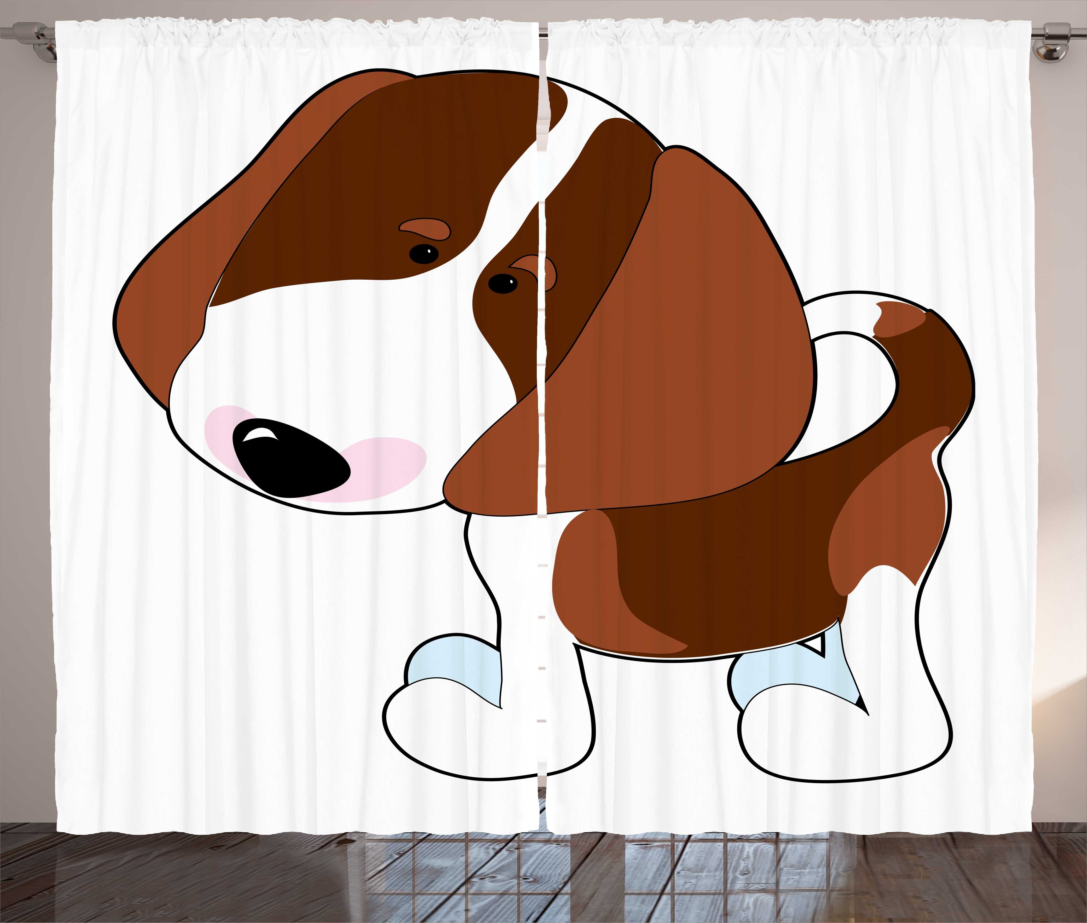 Beagle mit Schlaufen Kräuselband Abakuhaus, und Schlafzimmer Haken, Cartoon-Welpen-Illustration Gardine Vorhang