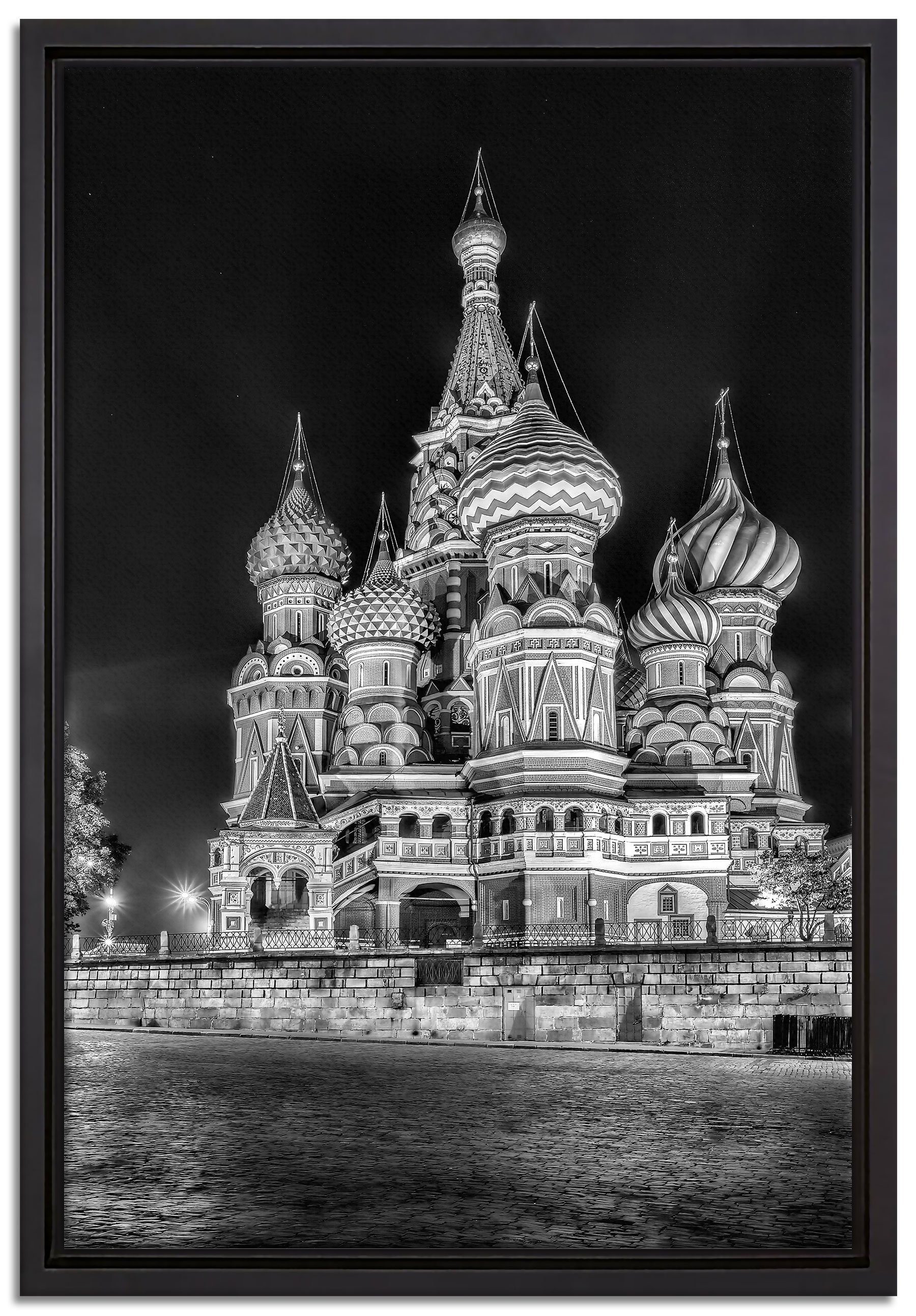 Pixxprint Leinwandbild Basilius Kathedrale in Moskau, Wanddekoration (1 St), Leinwandbild fertig bespannt, in einem Schattenfugen-Bilderrahmen gefasst, inkl. Zackenaufhänger