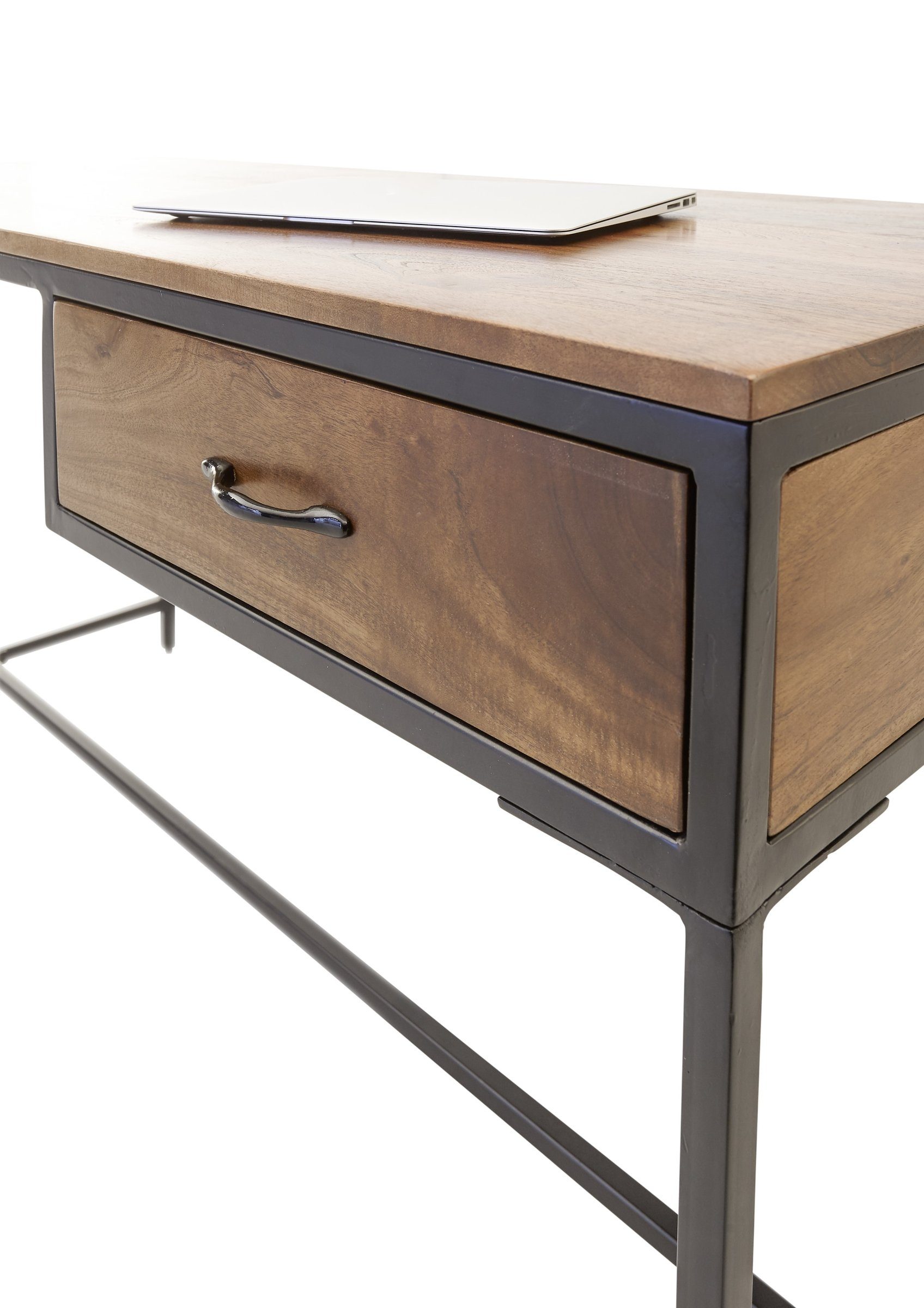 möbelando Schreibtisch Hapur (B/H/T: 140x79x60 cm), aus Akazie massiv, Metall in Akazie massiv, schwarz mit 1 Schubladen