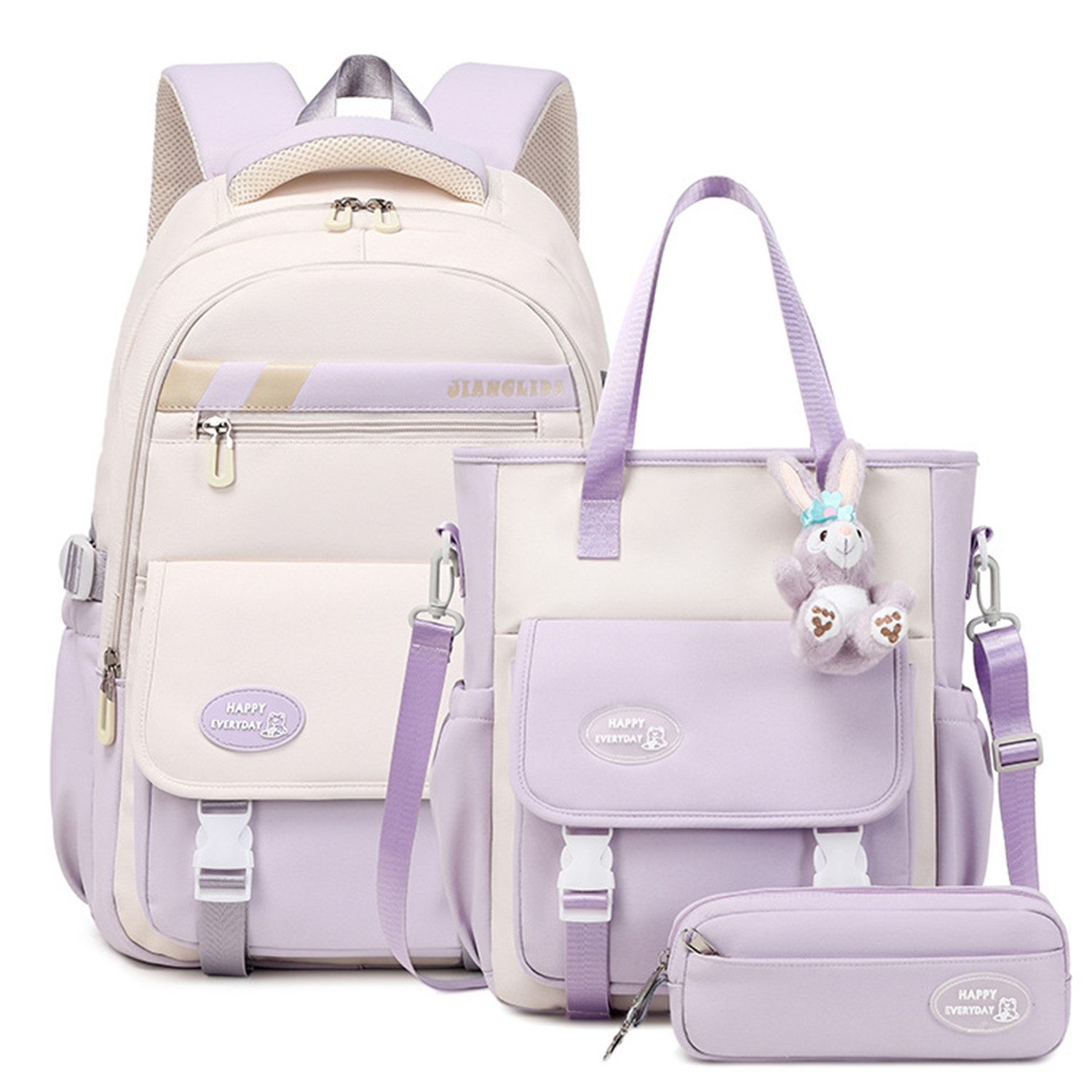 RWEUOQ Schulrucksack Schulrucksack-Set Schultasche Teenager Turnbeutel Lila (Set, 3-tlg., Wasserdichte Rucksack mit doppelter Reißverschluss), Schulranzen Mädchen Jungen