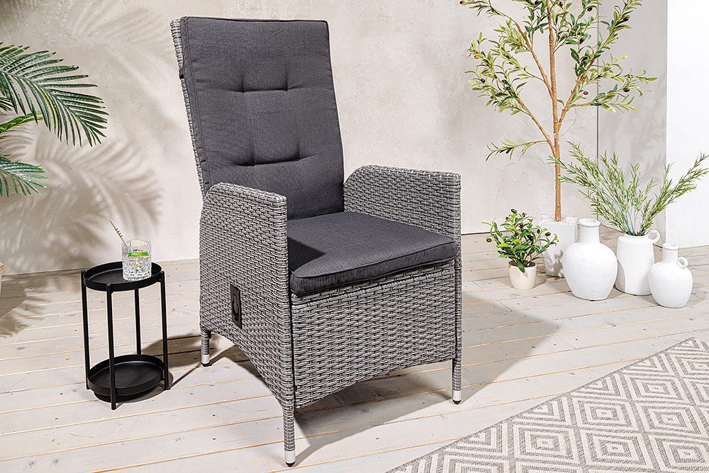 riess-ambiente Gartenstuhl SYLT grau (Einzelartikel, 1 St), Outdoor · Polyrattan · mit Armlehne · Balkon · verstellbar · Design