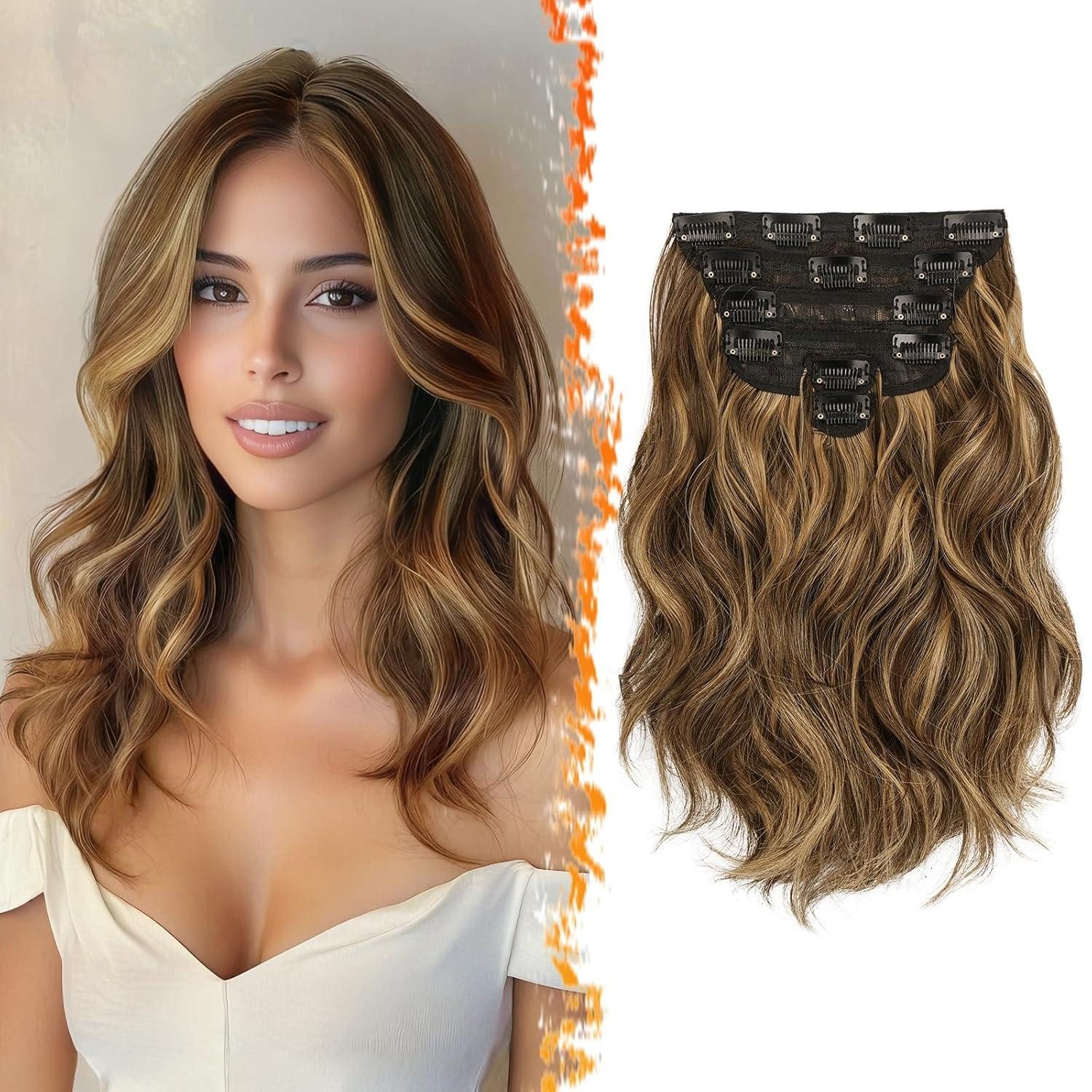 LuxusKollektion Kunsthaar-Extension Clip in Extensions 30cm Wellig Braun Honig 6PCs Natürliches Haarteil