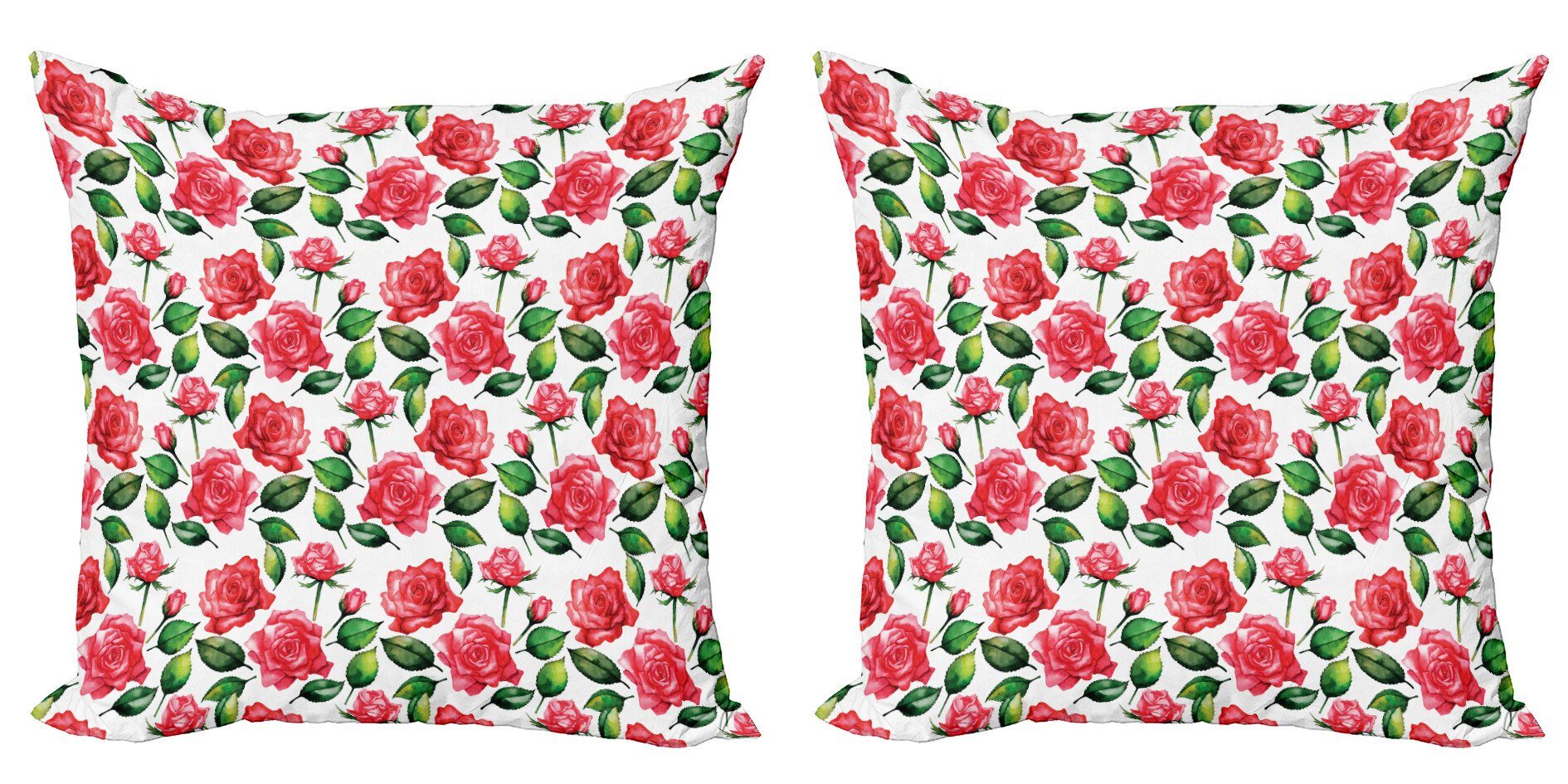 Kissenbezüge Modern Accent Doppelseitiger Digitaldruck, Abakuhaus (2 Stück), Rose Aquarell Frische Blüten