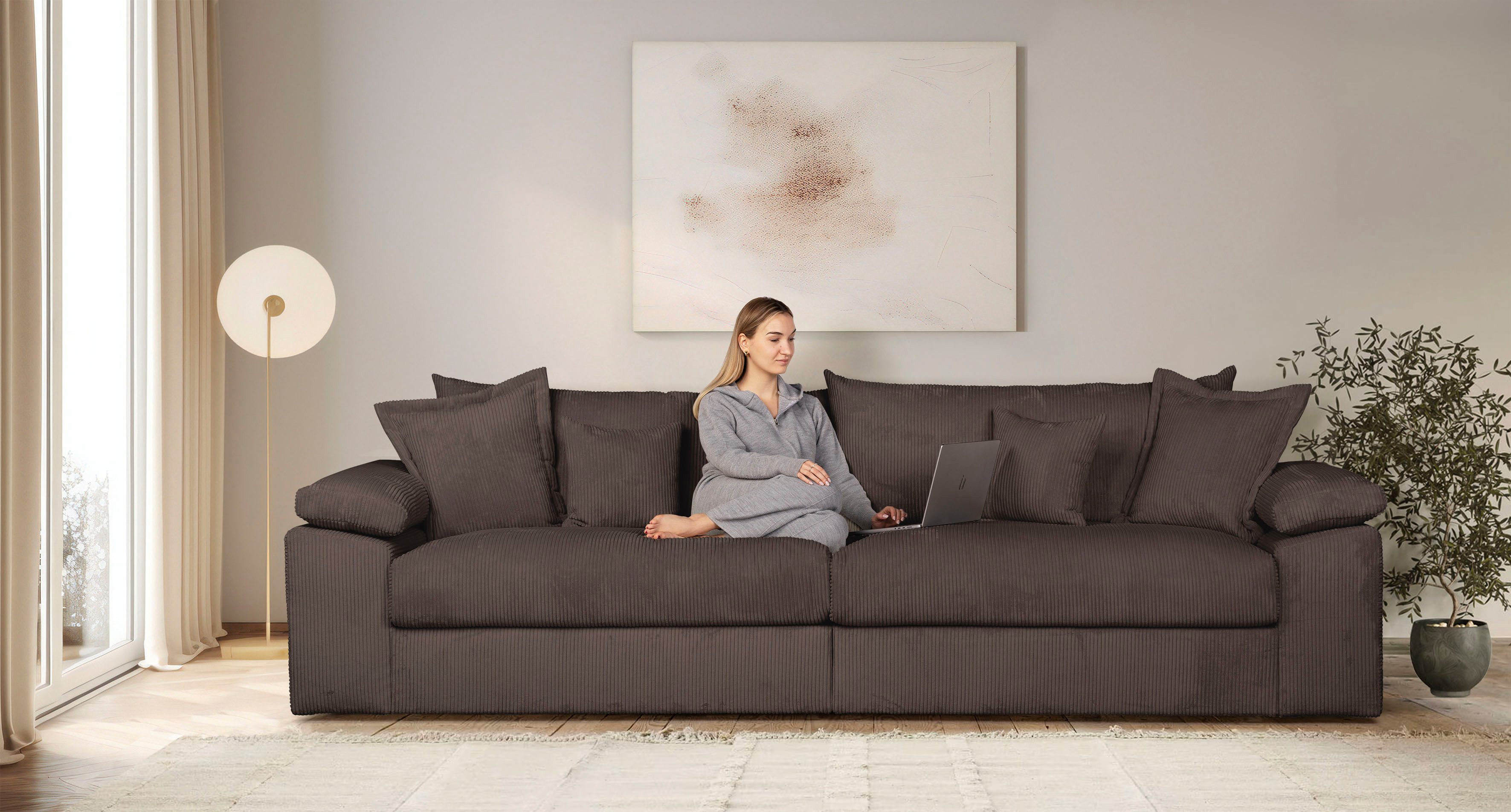 Home affaire Big-Sofa Soft&Cosy XXL, B: 303 cm - OTTO. Verlässliche Qualität., Mega-Sofa, Cord oder Chenille-Struktur, mit Federkern & 4 Zierkissen