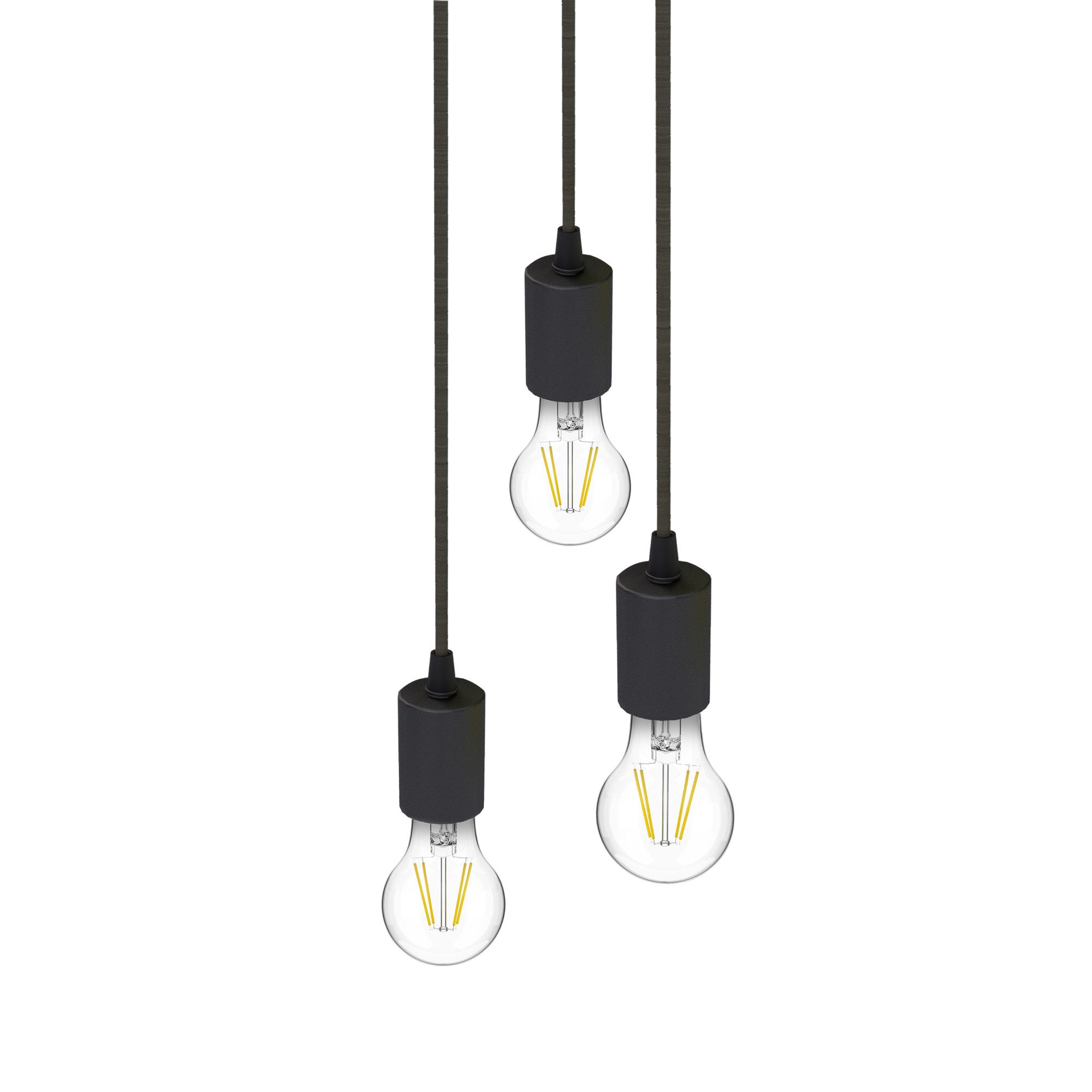 SSC-LUXon LED-Hängeleuchte PARU Pendelleuchte 3 flammig schwarz rund LED Glühbirnen E27 warmweiß, Warmweiß