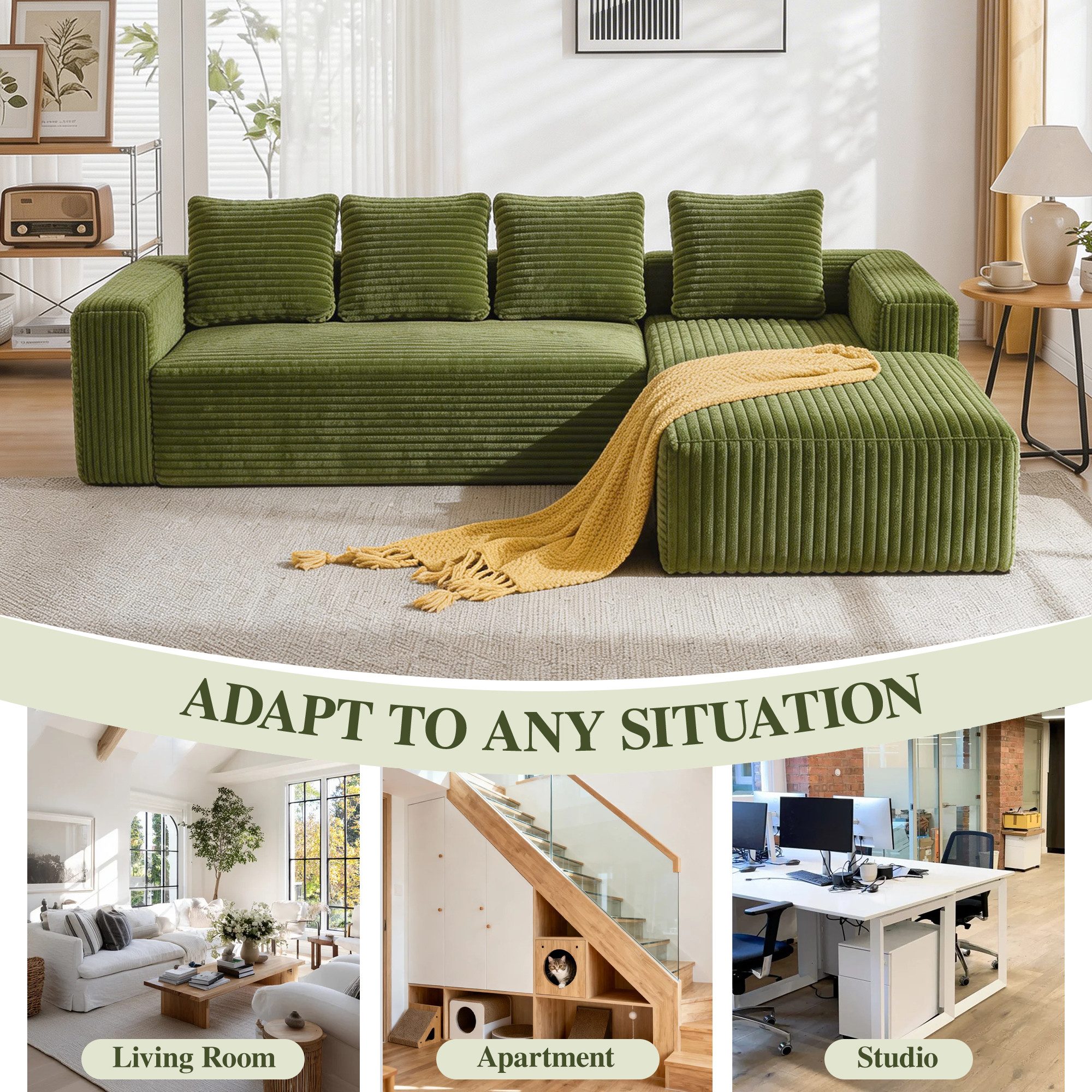 MIBODE Ecksofa Cloud Ecksofa L-Form Chaiselongue Grün