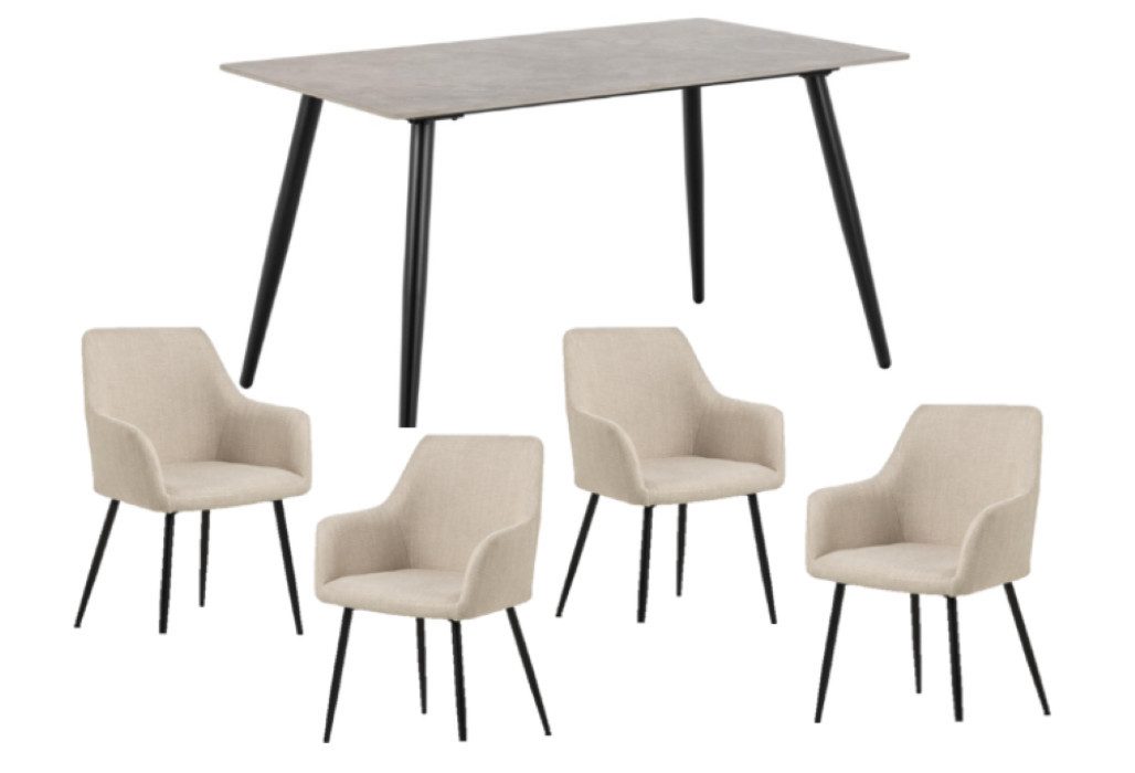 ACTONA GROUP Esszimmer-Set Essgruppe, Speisetisch mit Stühlen, für das Esszimmer, Modern, (Komplett-Set, 5-St., 1x Tisch + 4x Stühle), Rechteckiger tisch aus grau keramik Melamin & dunkelgraue Stühle