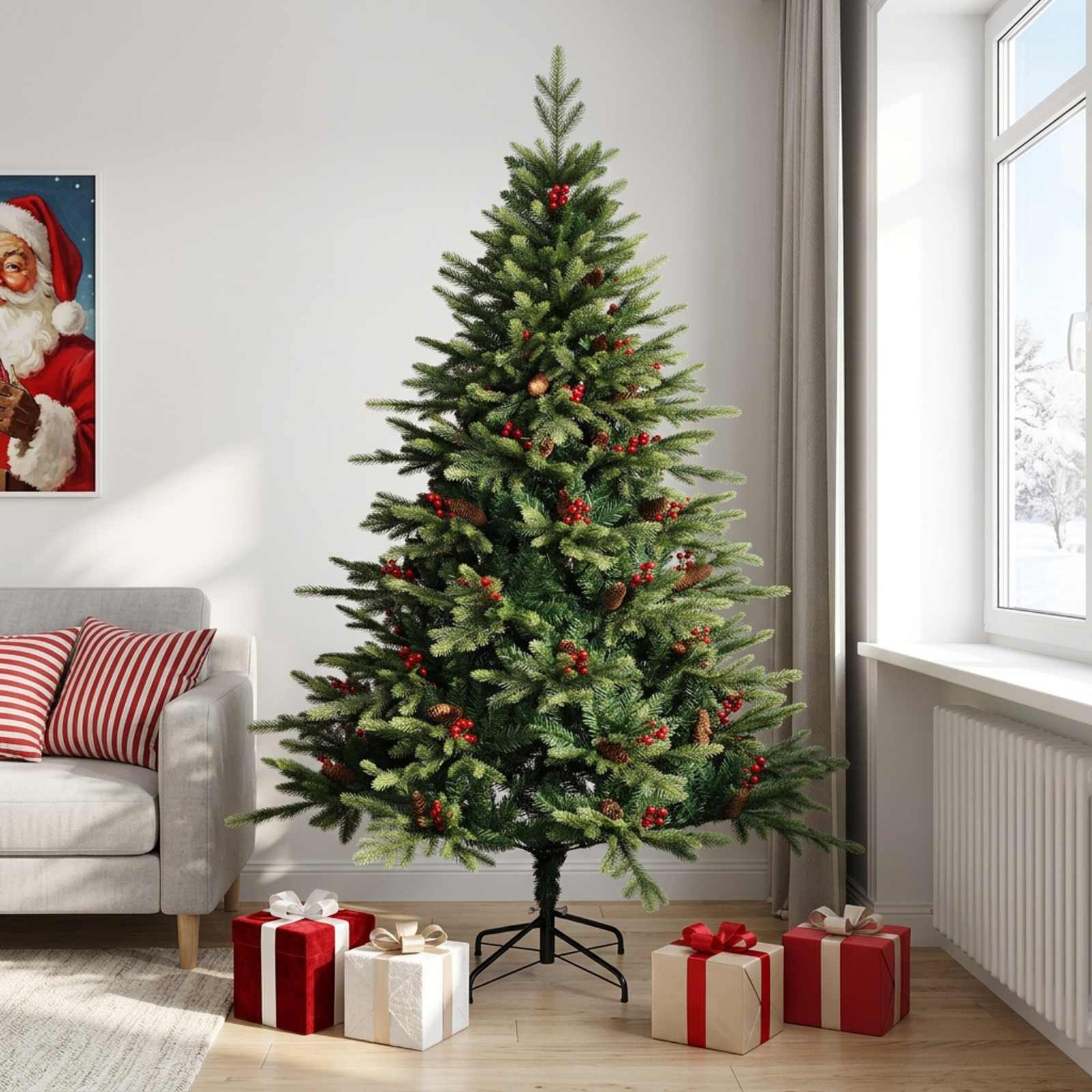 vidaXL Künstlicher Weihnachtsbaum 150 x 240 cm Künstlicher klappbarer Weihnachtsbaum 240 cm PVC und Meta