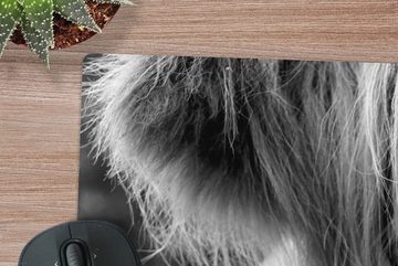 MuchoWow Gaming Mauspad Schottisches Highlander-Kalb mit schönem langem Haar - schwarz und (1-St), Büro für Tastatur und Maus, Mousepad Gaming, 90x60 cm, XXL, Großes