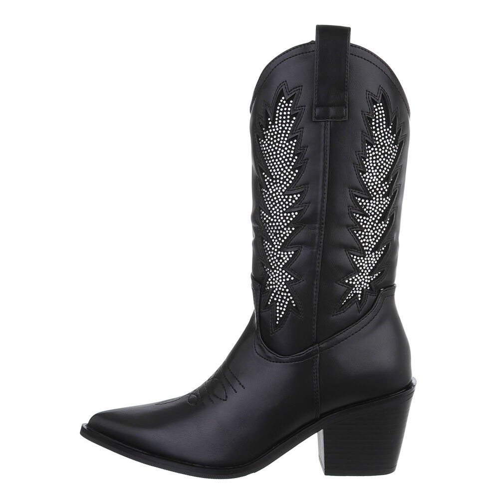 Ital-Design Damen Cowboyboots Western Westernstiefel Blockabsatz Western- & Bikerstiefel in Schwarz