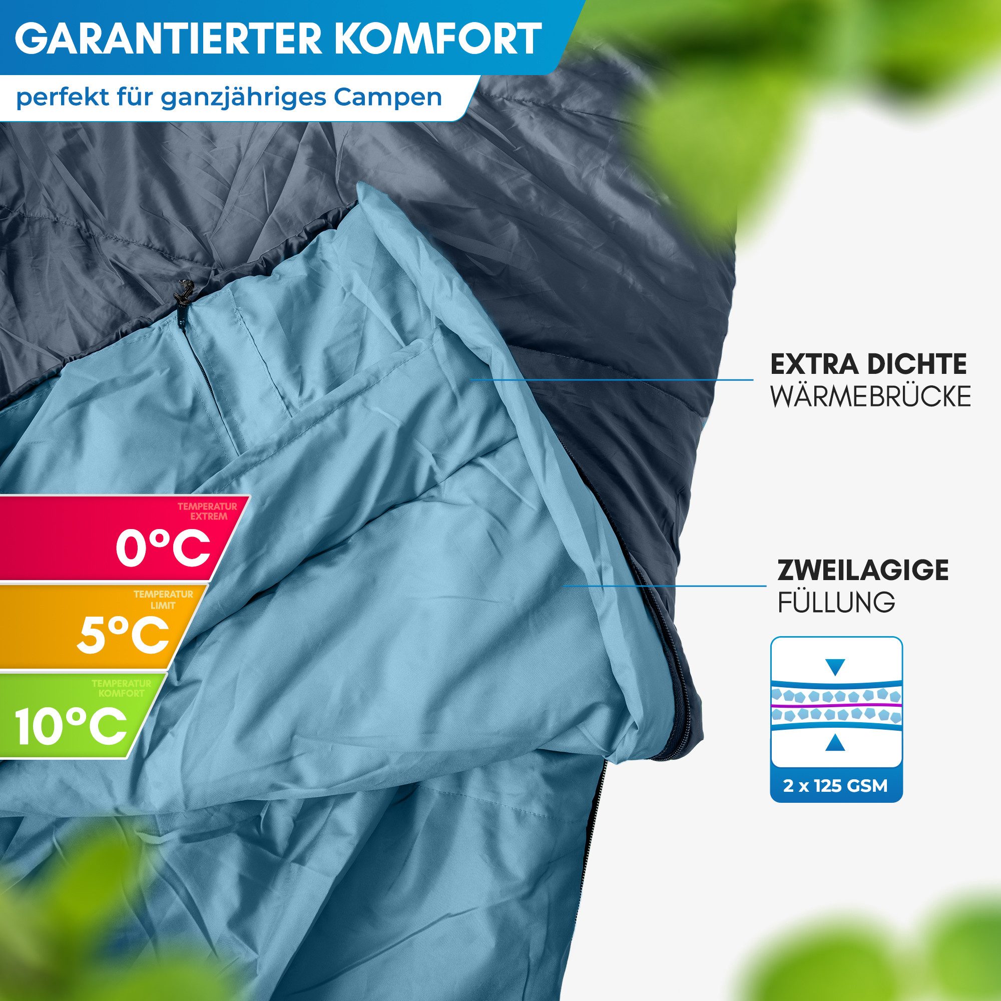 Nordmut Deckenschlafsack Sommer 3 Jahreszeiten Camping Outdoor, kleines Packmaß, leicht, warm (Spar-Set, 1 tlg., Nordmut Pihtso + Kompressionsbeutel), wasserabw – Bild 4 von 5