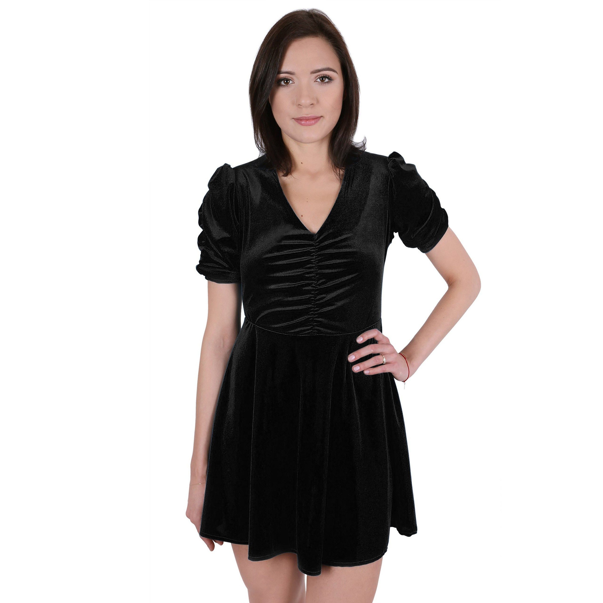 Sarcia.eu Minikleid Schwarzes Kleid aus Velours mit Falten JOHN ZACK S