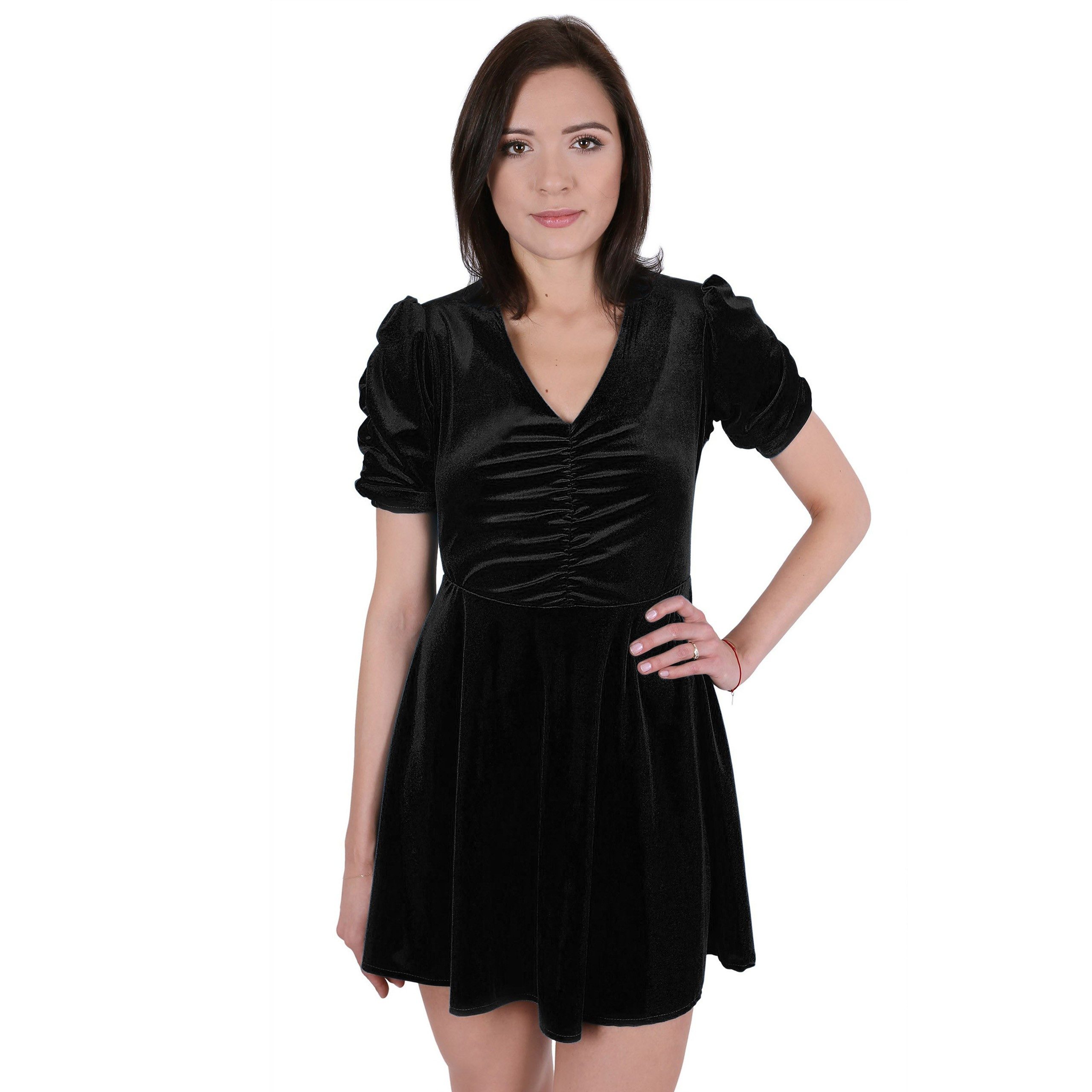 Minikleid Schwarzes Kleid aus Velours mit Falten JOHN ZACK XL
