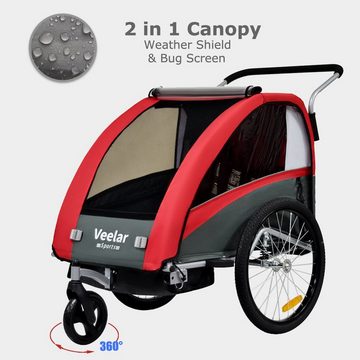 TIGGO Fahrradkinderanhänger Fahrradanhänger Kinderfahrradanhänger mit Buggy Set + Federung, geeignet für 1-2 Kinder